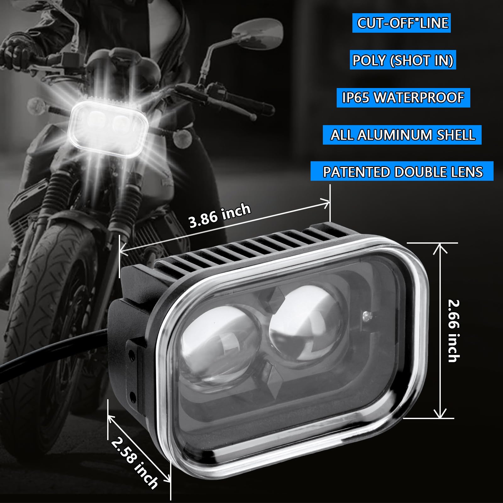 4 Inch Universal LED Motorcycle Driving Lights - White Hi/Lo Beam Work Light Bar for Motorcycle, ATV, Truck, E-Bike (1 Piece) - Perfect for Night Riding, Off-Road Adventures & Work Lighting