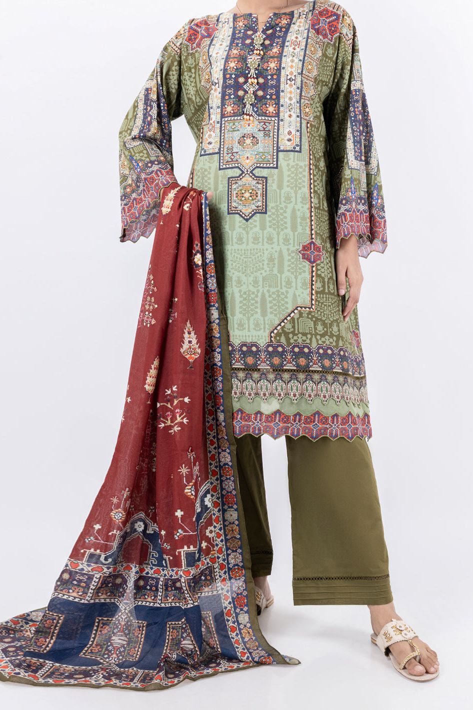 Cambric Green Unstitched Suit Fabric for Women - Premium Quality Dress Material for Custom Tailoring - Perfect for Wedding, Party & Formal Occasions