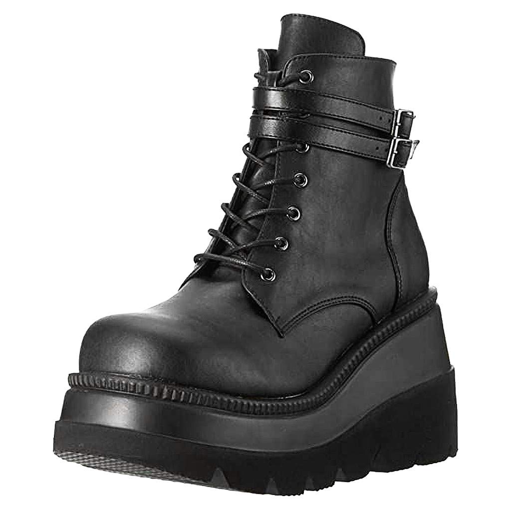 AOKASII Women's Chunky High Heel Ankle Boots - Platform Lace Up Booties, Motorcycle & Military Combat Boots for Everyday Wear, Night Out & Outdoor Adventures