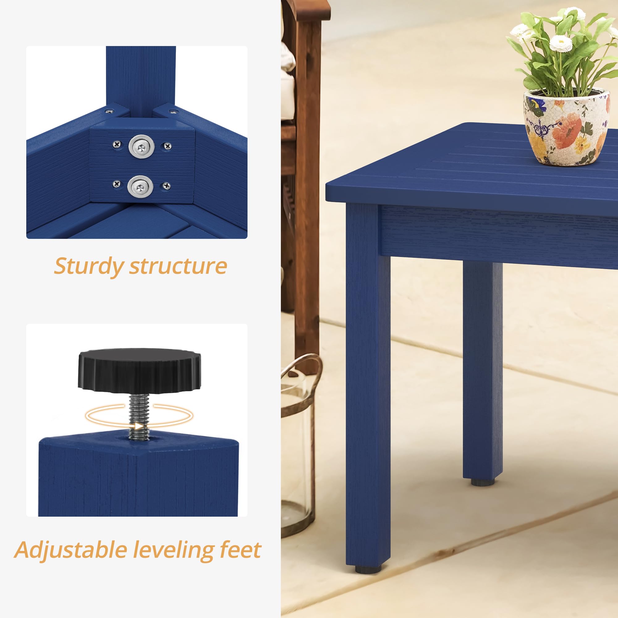 LUE BONA Outdoor Rectangle Coffee Table - All-Weather HDPS Patio Table with Slatted Tabletop for Deck, Garden, Balcony, Indoor & Outdoor Use - Navy Blue | Perfect for Backyard, Poolside & Porch Relaxation