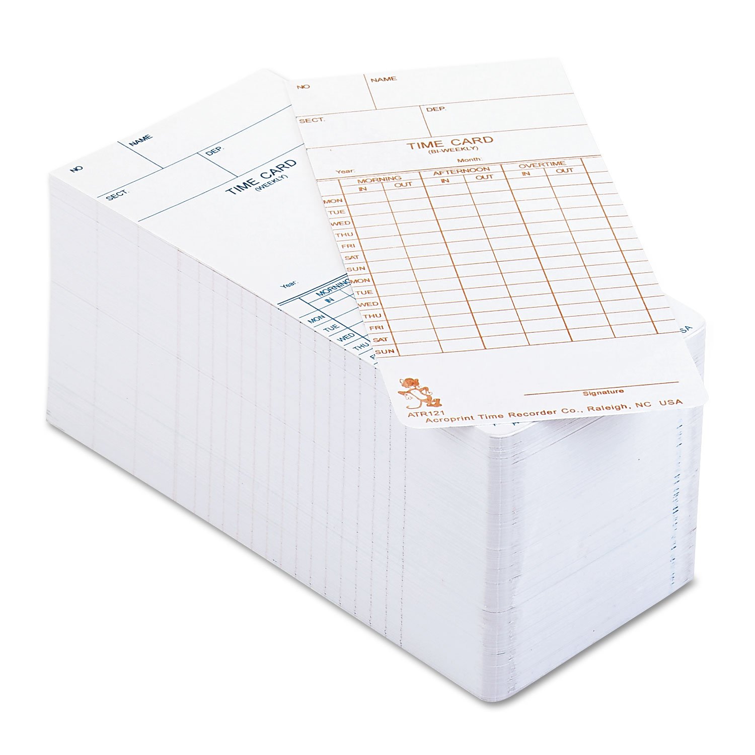 Acroprint ATR121 Weekly/Biweekly Time Cards (09-9110-000) - Replacement Cards for ATR120 Electronic Time Clock - Single-Sided Printing for Weekly & Biweekly Payroll - Perfect for Office, HR, and Small Business Time Tracking