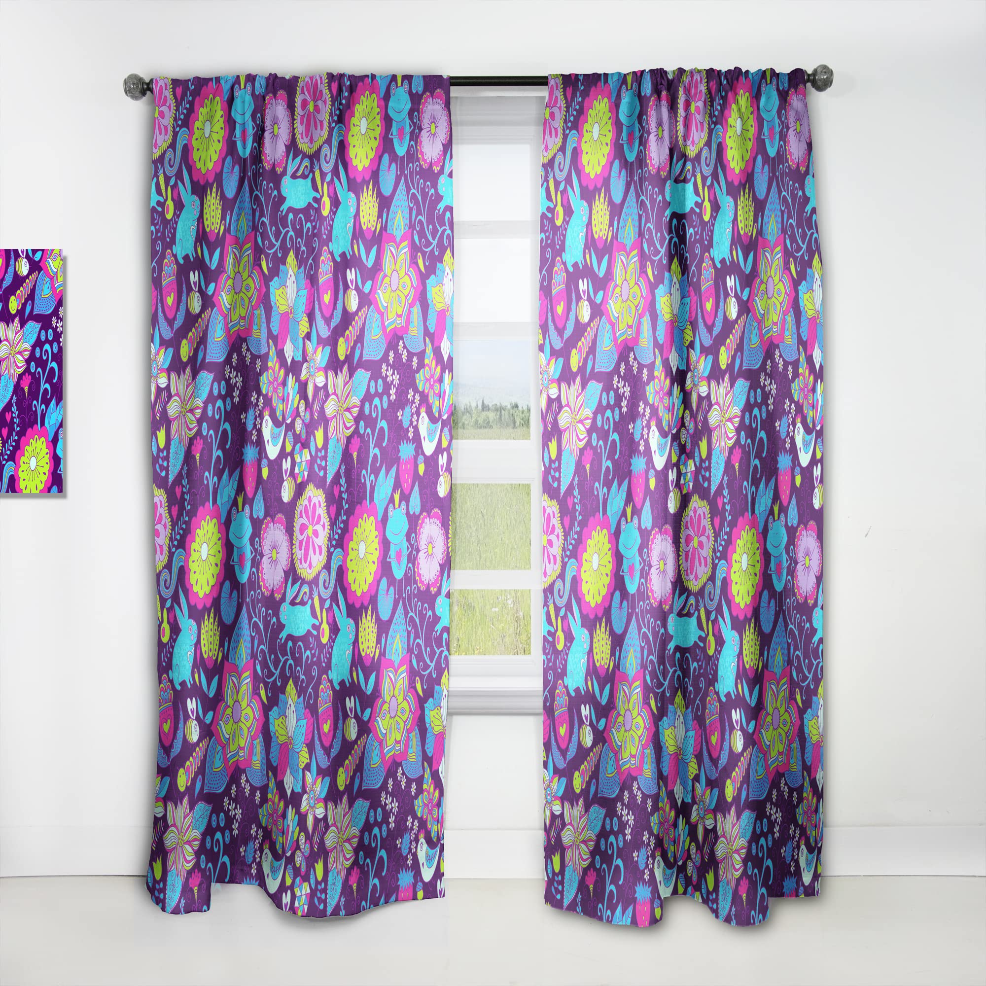 DesignQ Romantic Doodle Floral Print Blackout Curtains - Thermal Insulated Single Panel (52x84 inches) for Bedroom & Living Room - Elegant Window Treatment for Home Decor