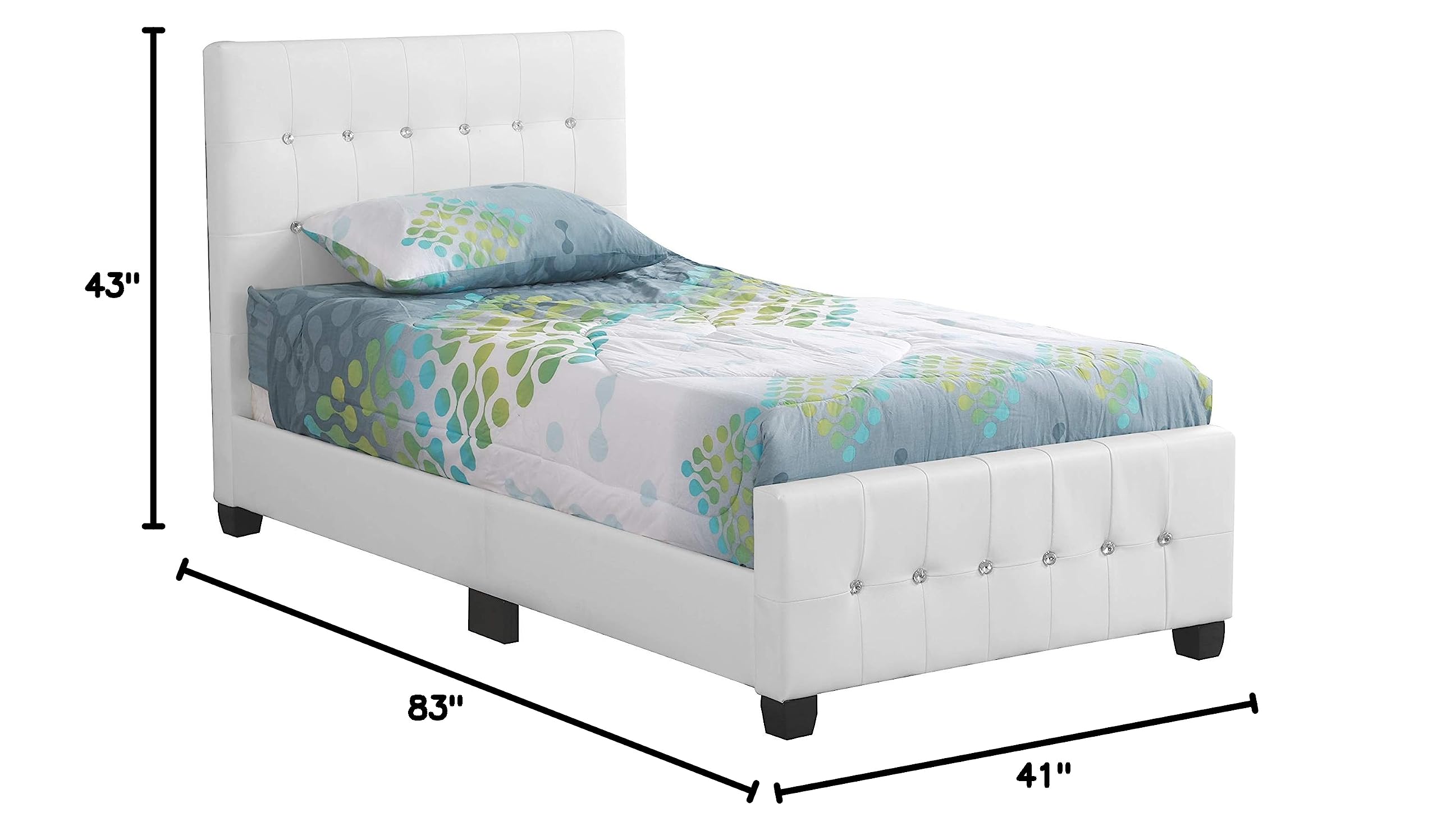 Glory Furniture White Diamond Faux Leather Upholstered Twin Bed Frame - Modern Luxury Bedroom Furniture for Kids, Teens & Guest Rooms | Perfect for Small Spaces & Dorm Decor