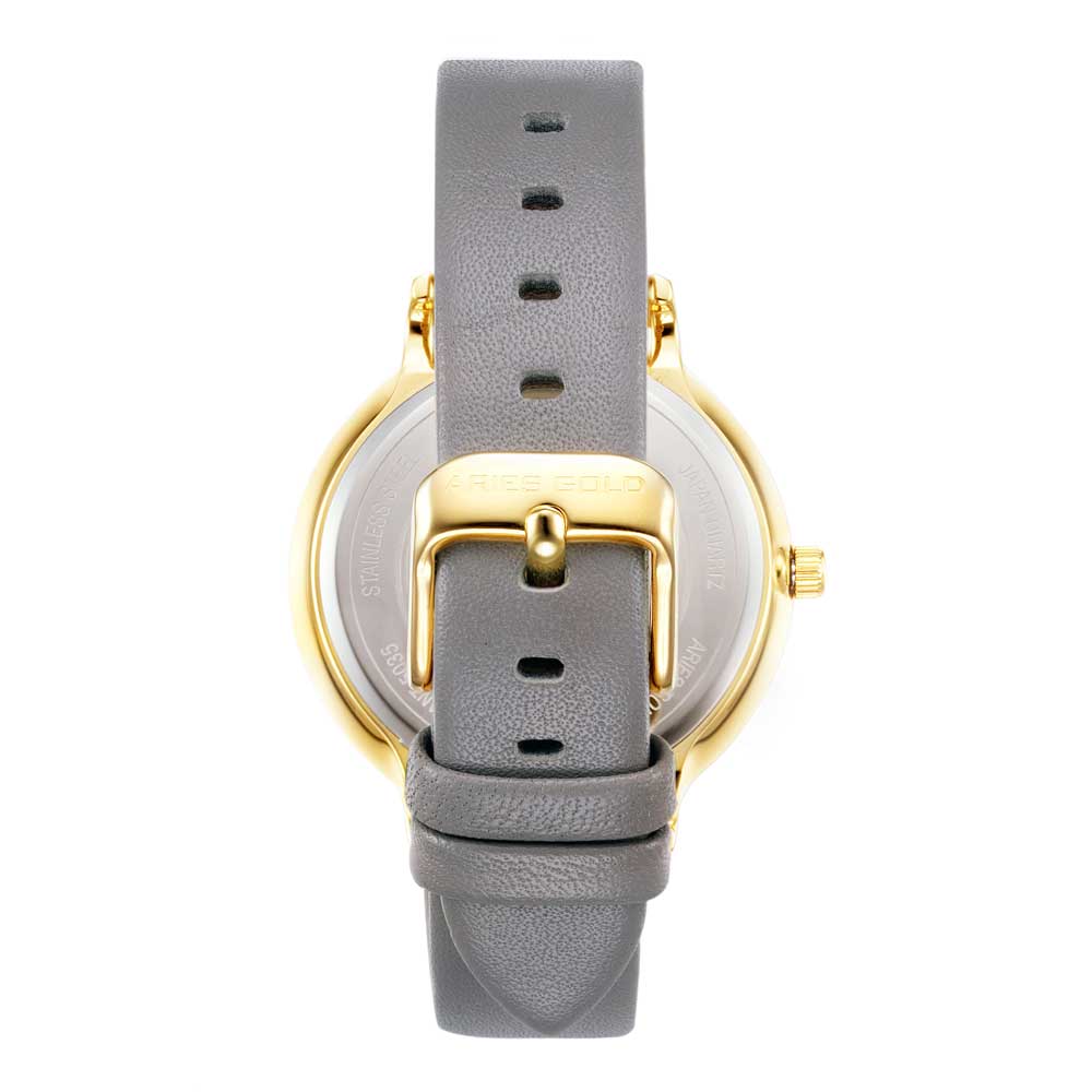 ARIES GOLD ENCHANT FLEUR Stainless Steel Women's Watch with Leather Strap - Elegant Gold-Tone Timepiece for Women, Perfect for Office, Party & Daily Wear