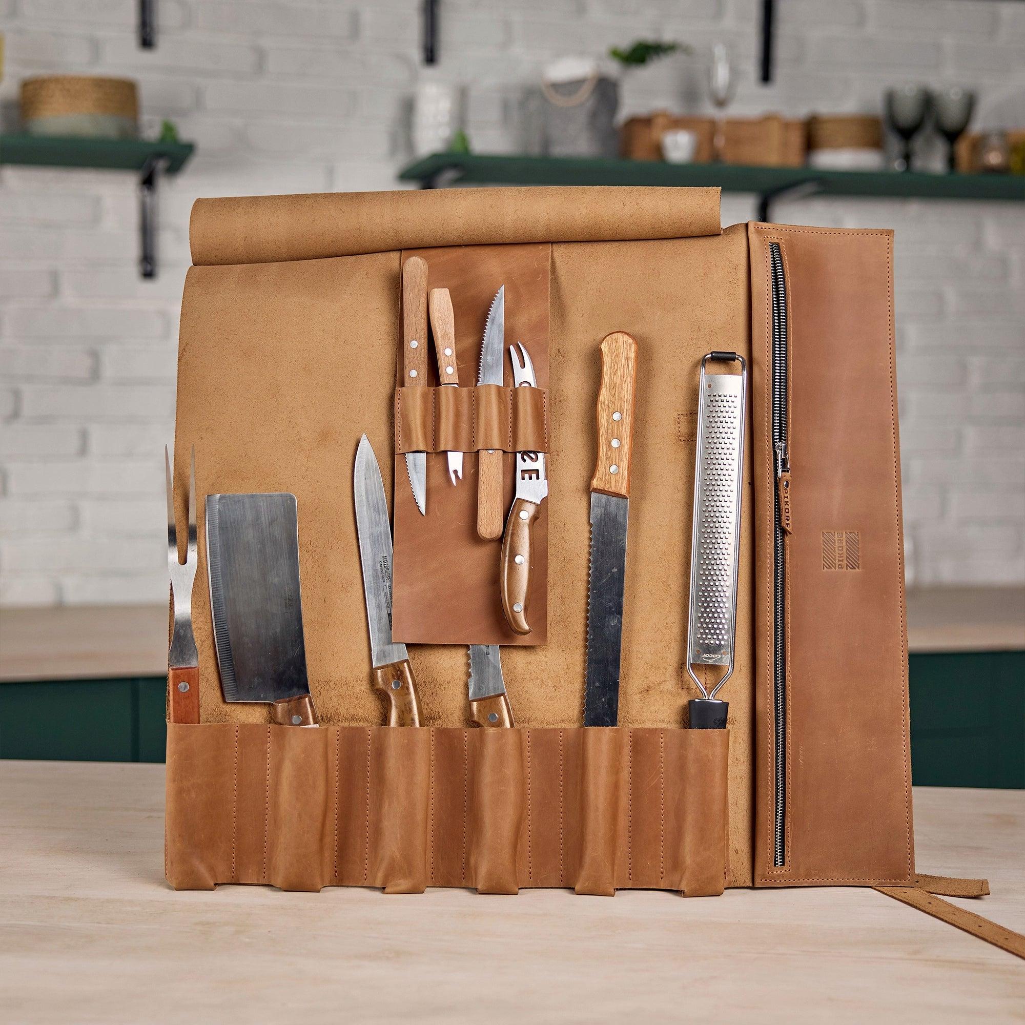Premium Leather Knife Roll for Chefs & Butchers - Durable Professional Knife Storage Case with 12 Slots - Perfect for Kitchen, Camping & Culinary Gifts