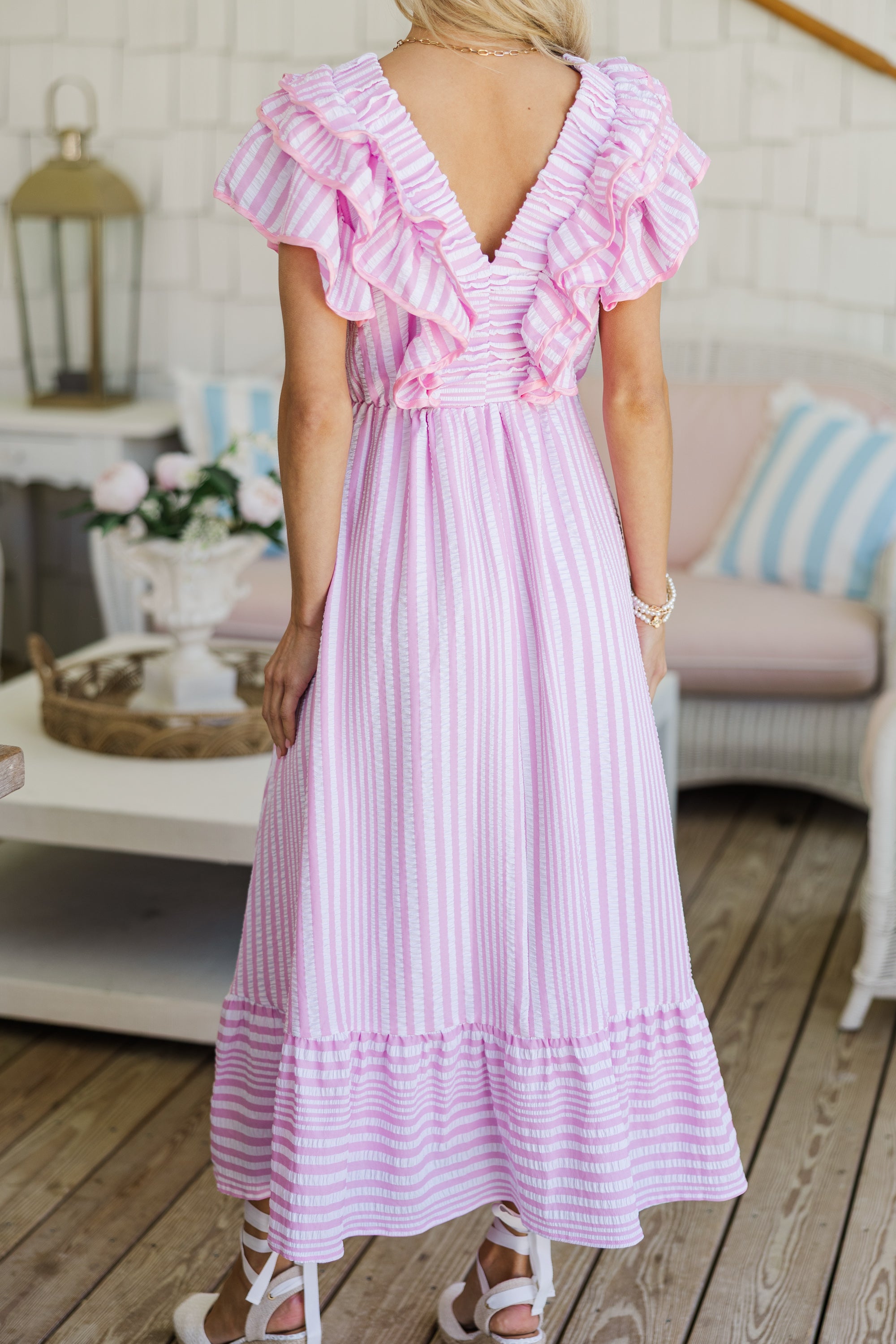 Darling Daydream Pink Seersucker Dress - Flowy Summer Dress for Women, Perfect for Beach Vacations & Garden Parties
