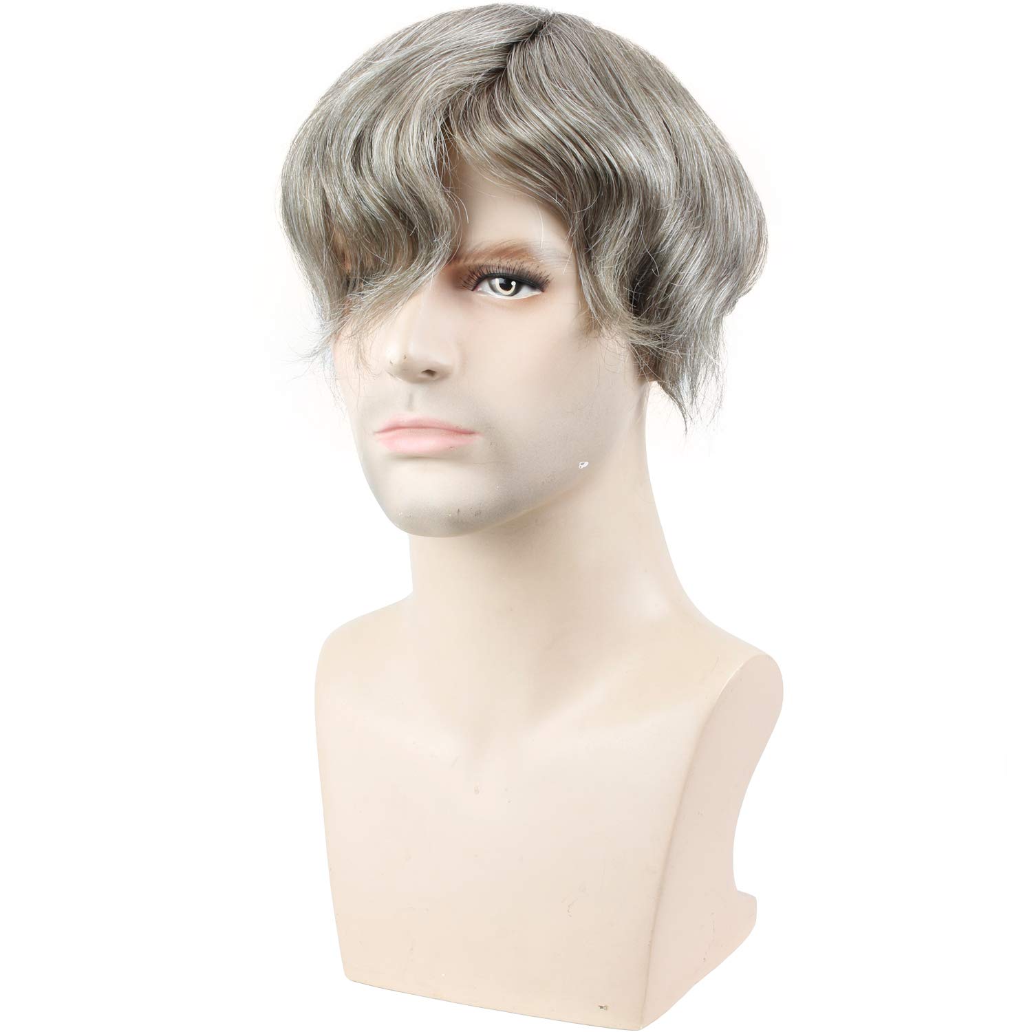 Premium Men's Toupee Hairpiece - 10x8 Inch Hair Replacement System with 80% #7 Color & 20% Grey - Natural Look for Thinning Hair & Baldness - Perfect for Daily Wear, Work & Social Events