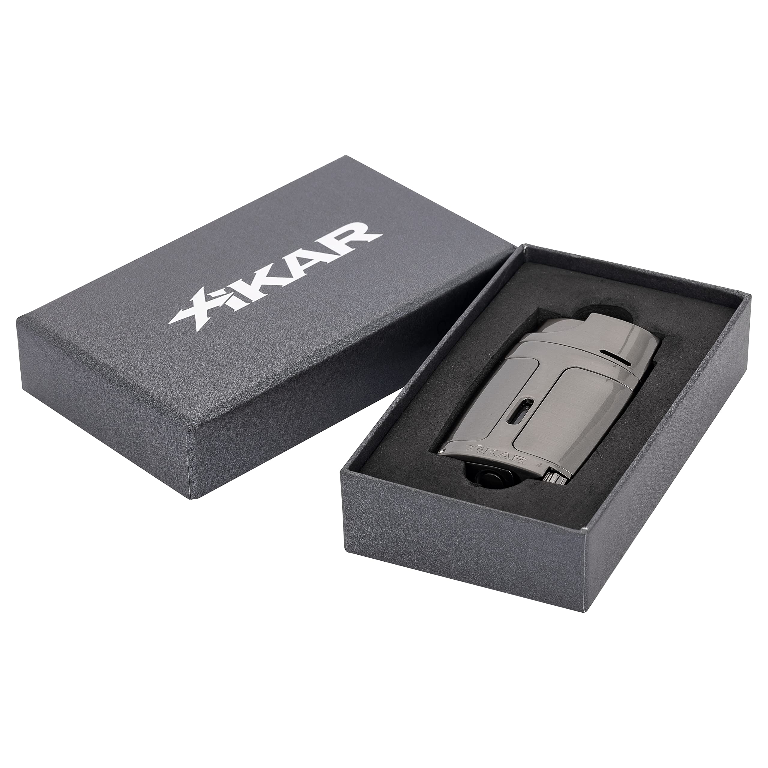 Xikar ELX Double Jet Flame Butane Torch Lighter with 9mm Cigar Punch - Refillable Adjustable Flame Cigar Lighter with Fuel Window - Perfect for Cigar Aficionados, Outdoor Smoking & Special Occasions