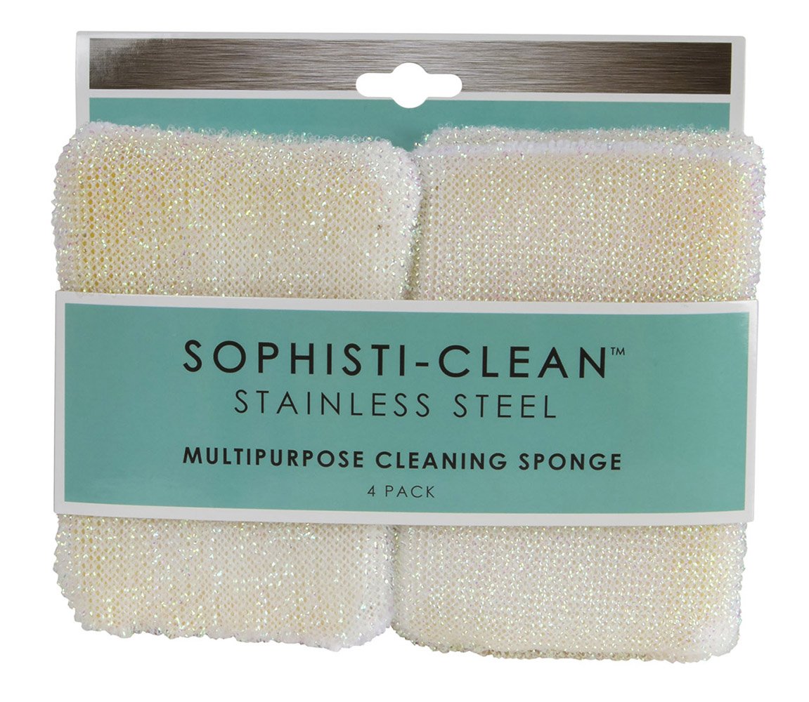 Premium Stainless Steel Scrub Sponges for Kitchen Cleaning - Dual-Sided Heavy Duty Scouring Pads (4-Pack, White) - Perfect for Pots, Pans, Stovetops & Tough Stain Removal