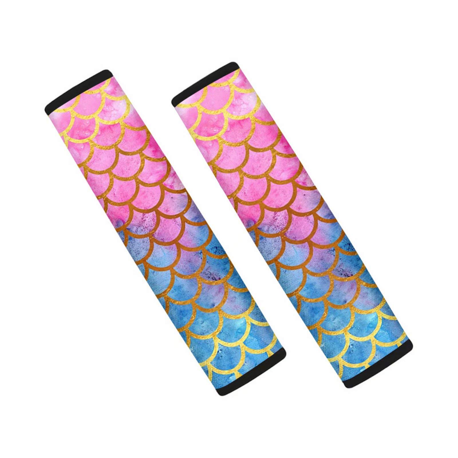 2pcs Mermaid Scale Car Seat Belt Cushion - Soft Pink & Blue Shoulder Pads for Comfort & Protection - Prevent Shoulder Rubbing in Cars, Travel, Commuting & Road Trips