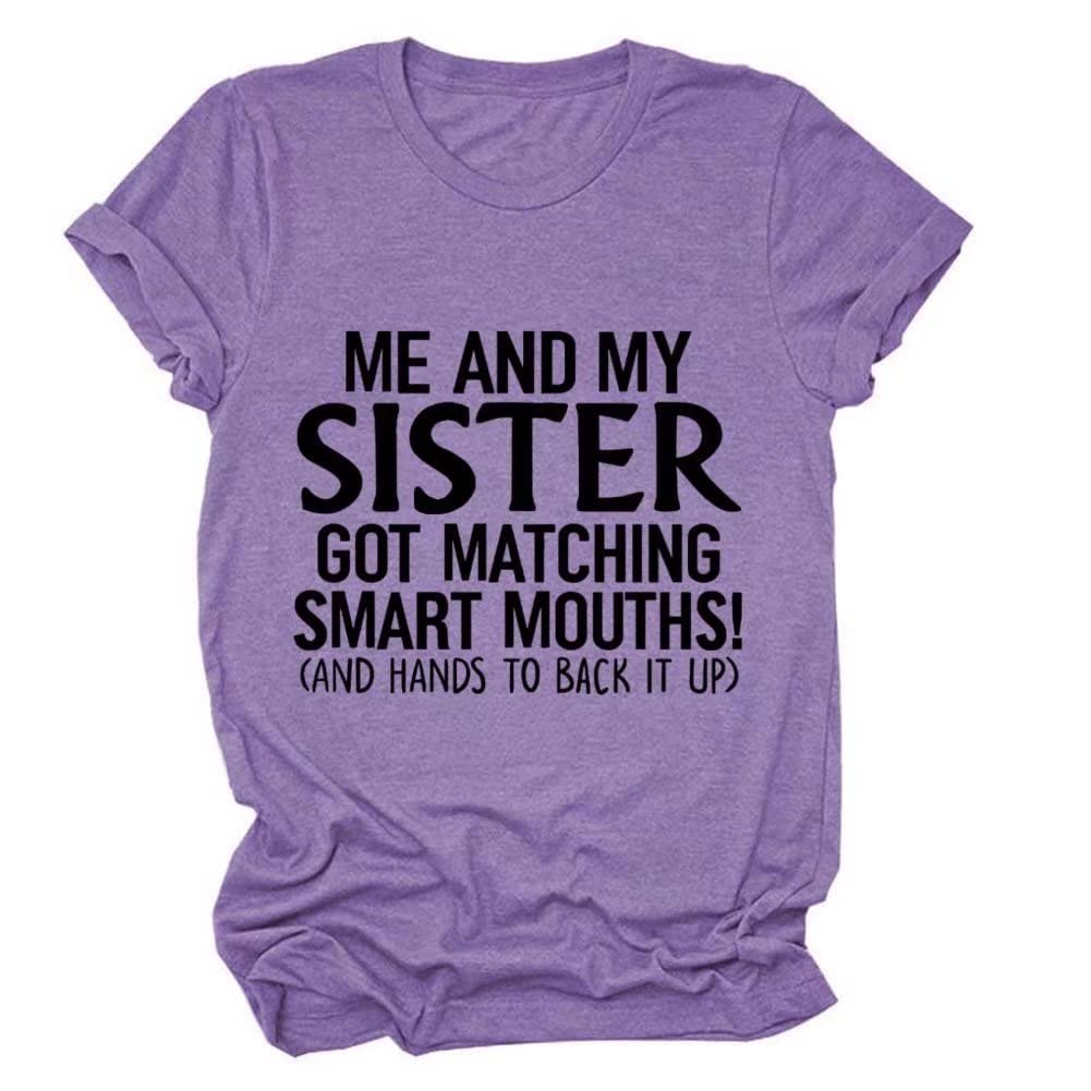 Women's Short Sleeve Sister T-Shirt - Best Sister Gift with Letter Print, Crew Neck Casual Summer Top for Matching Outfits & Family Events
