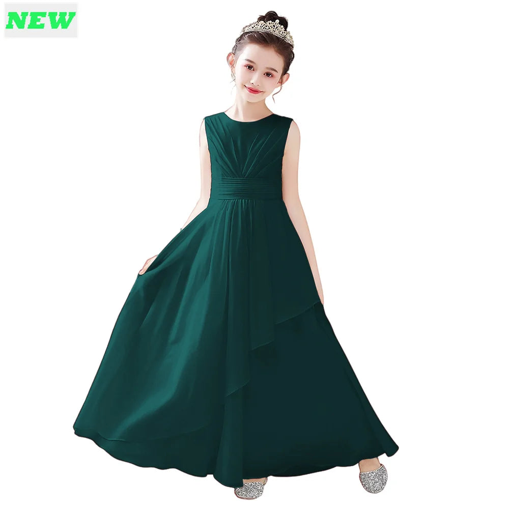 Elegant Purple Chiffon Flower Girl Dress - Sleeveless Pleated Wedding Party Gown for Kids | Perfect for Bridal Showers, First Communion & Special Occasions