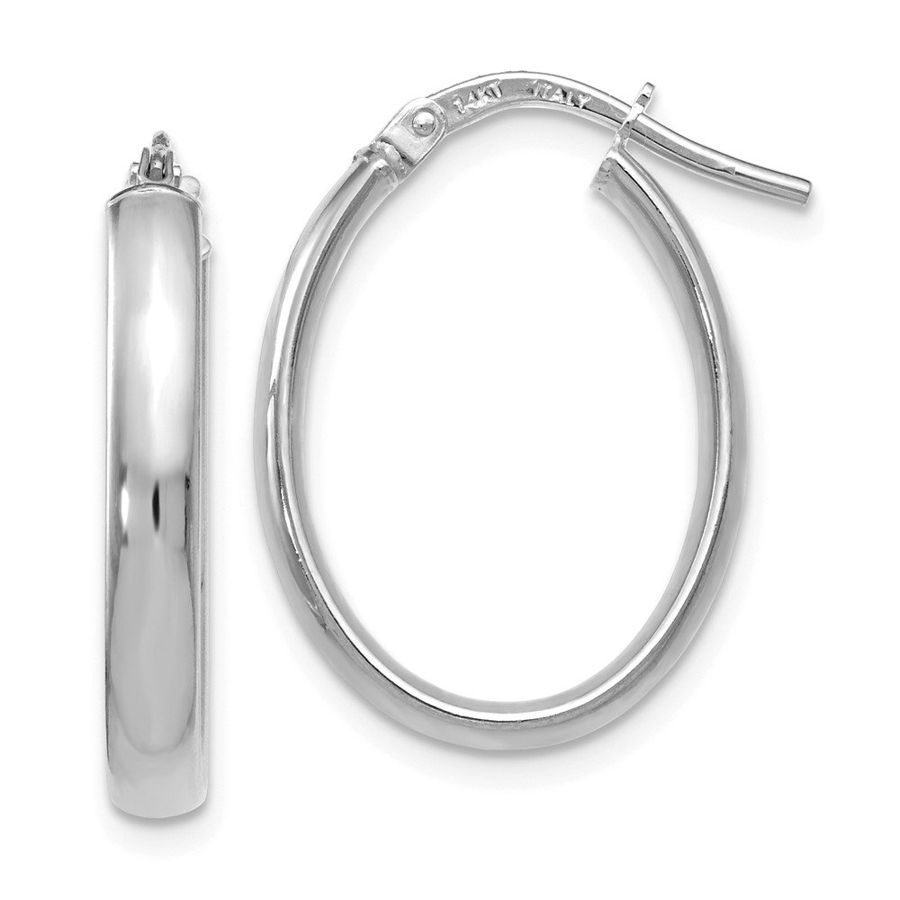 14k White Gold Polished Oval Hoop Earrings for Women - Elegant Everyday Jewelry for Work, Parties & Special Occasions | Jewels By Lux Leslie's