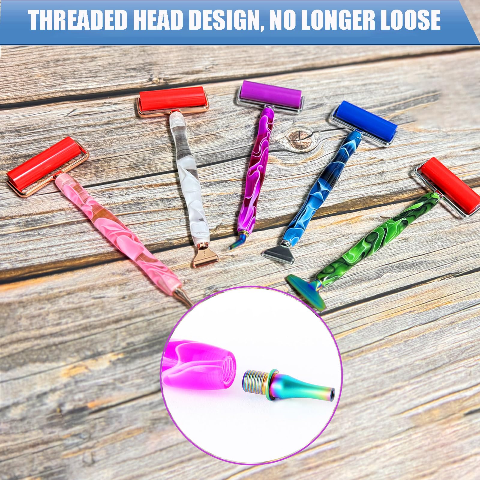 Premium Diamond Art Pens Set - 6pcs Metal Tip Roller Dotting Tools for Diamond Painting, Bead Embroidery & Nail Art (Blue Silver) | Perfect for DIY Crafts, Home Decor & Gift Making