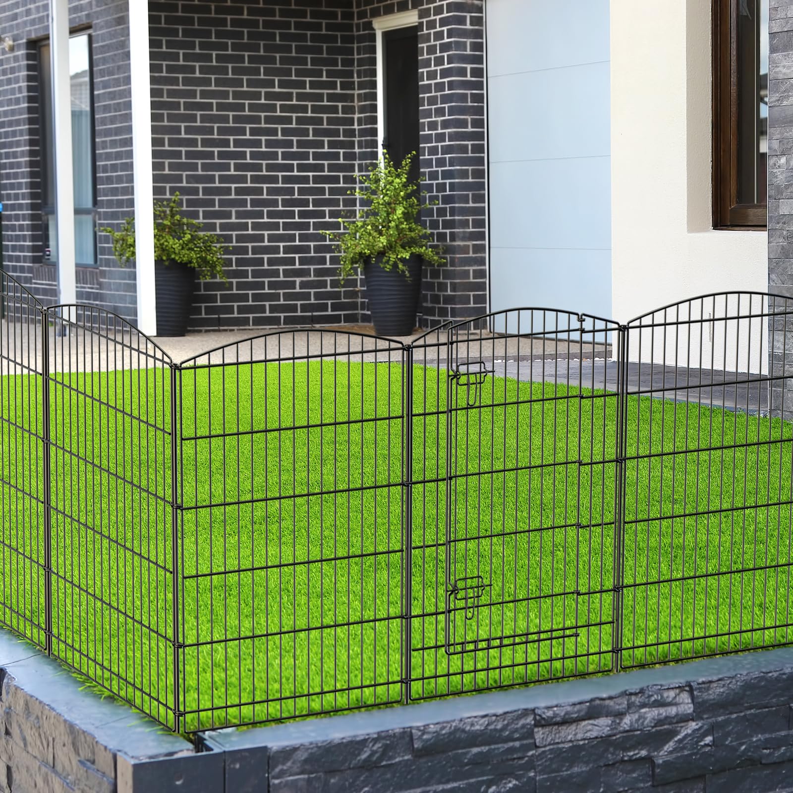 INJOPEXI 6-Panel Decorative Garden Fence - 13ft Length x 36in Height Rustproof Metal Wire Animal Barrier with Gate - No Dig Temporary Fencing for Rabbits, Dogs, Pets - Perfect for Patio, Yard, Outdoor Decor & Garden Protection