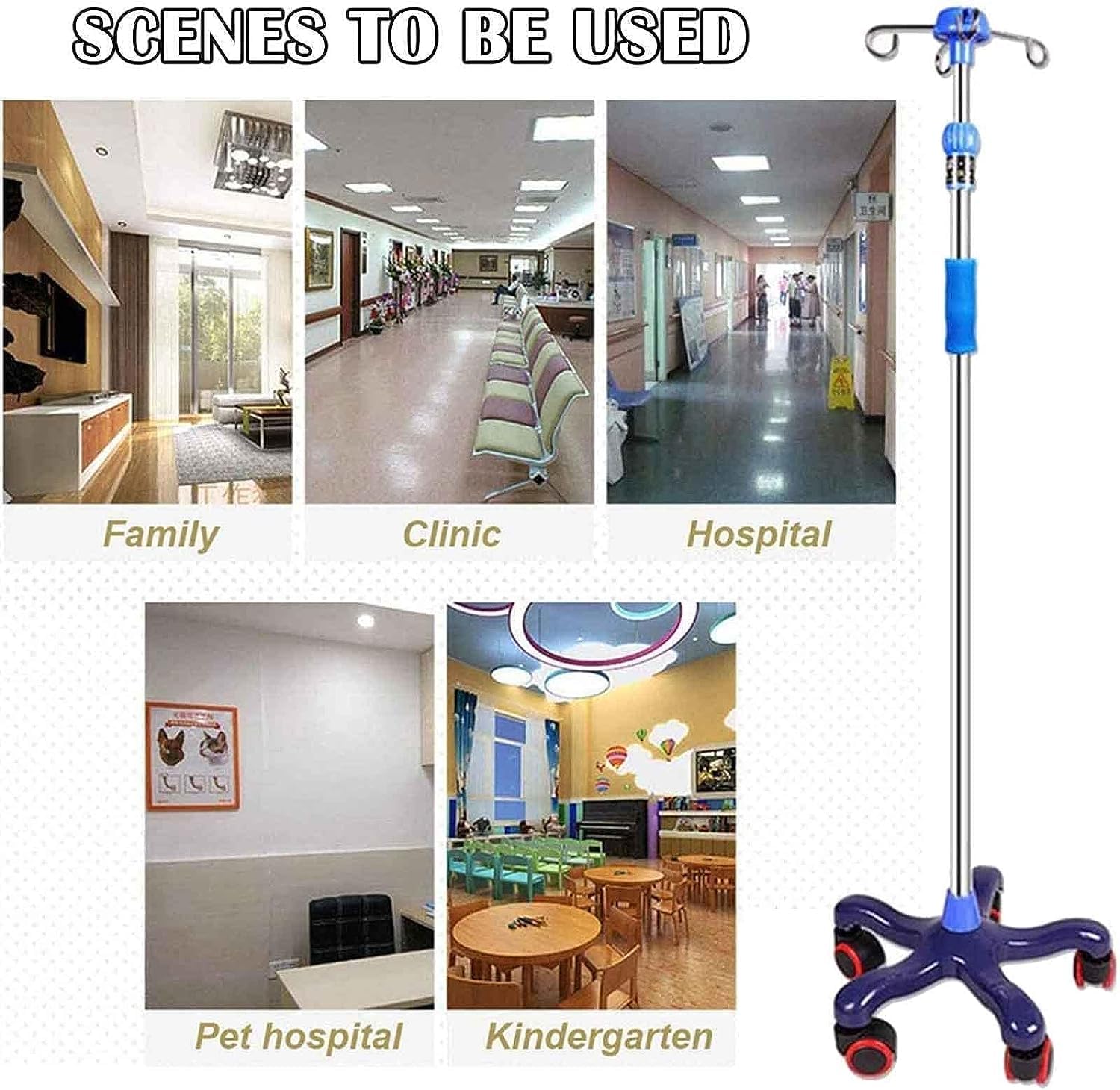 Adjustable IV Pole Stand 43-75 Inches - Portable Medical Infusion Stand with Wheels for Hospital, Clinic & Home Use | Ideal for IV Therapy, Hydration & Medication Administration