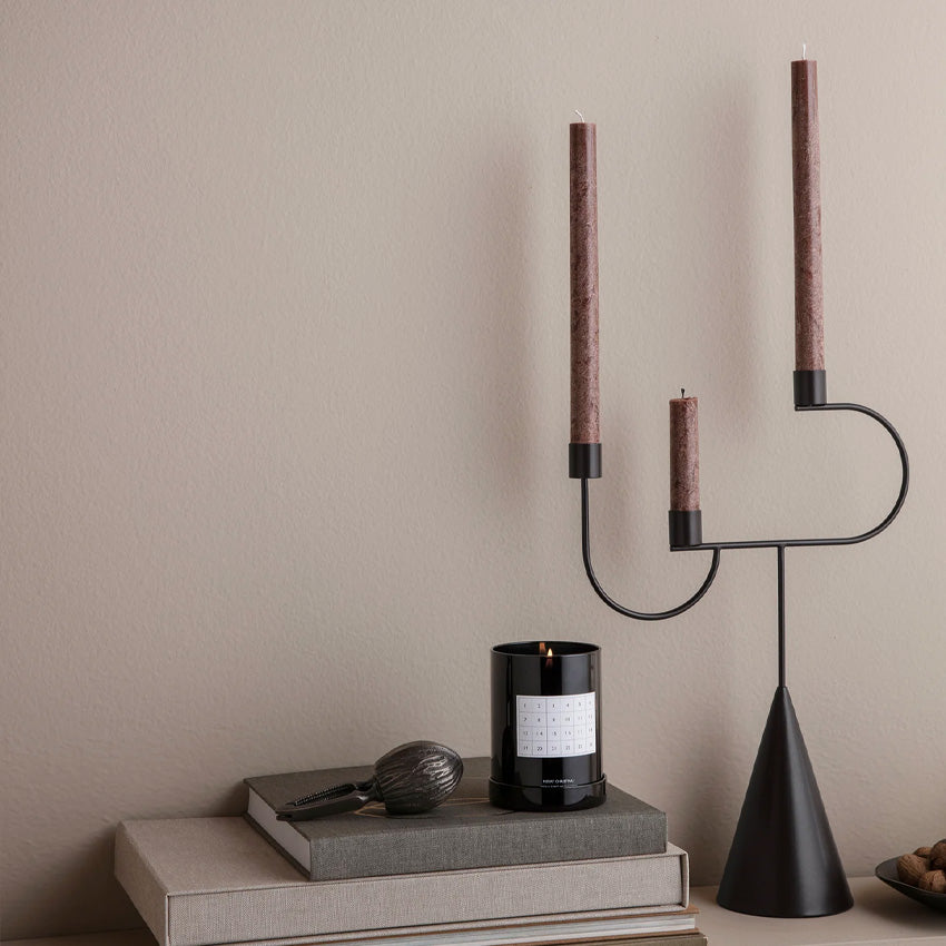 Ferm LIVING Avant Candelabra - Modern Scandinavian Brass Candle Holder for Dining Table, Wedding Centerpiece & Home Decor