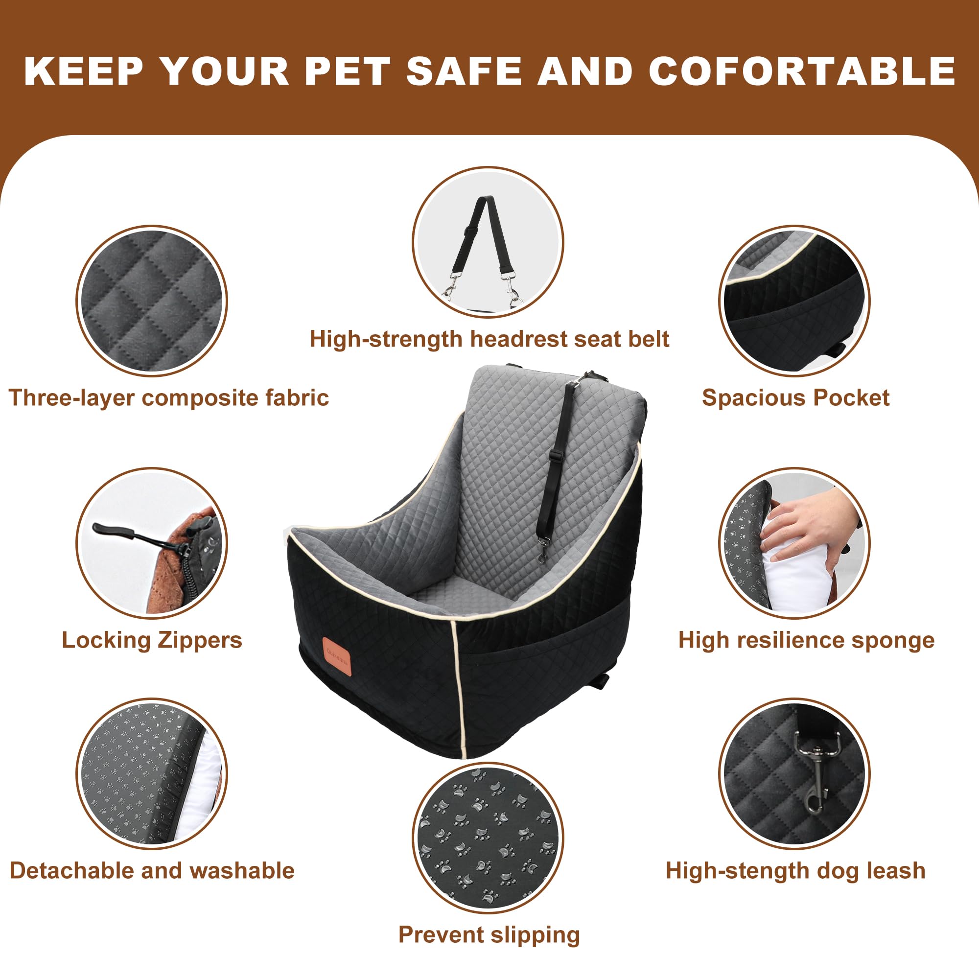Premium Dog Car Seat for Small & Medium Dogs - Luxury Pet Booster Seat with Thickened Memory Foam, Washable Cover for Front/Back Seats - Travel Bed for Pets Up to 35lbs (Dark Gray) - Perfect for Road Trips, Daily Commutes & Vet Visits