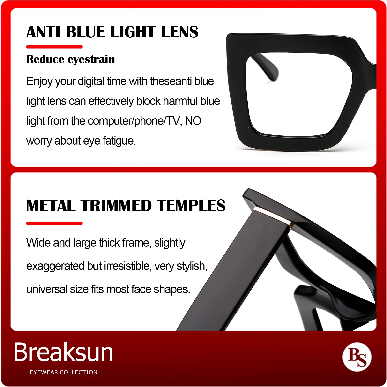 Stylish Oversized Blue Light Blocking Glasses for Women - Thick Square Frame Computer Eyewear, Non-Prescription Reading Glasses (Black) | Perfect for Office Work, Gaming & Screen Time Protection