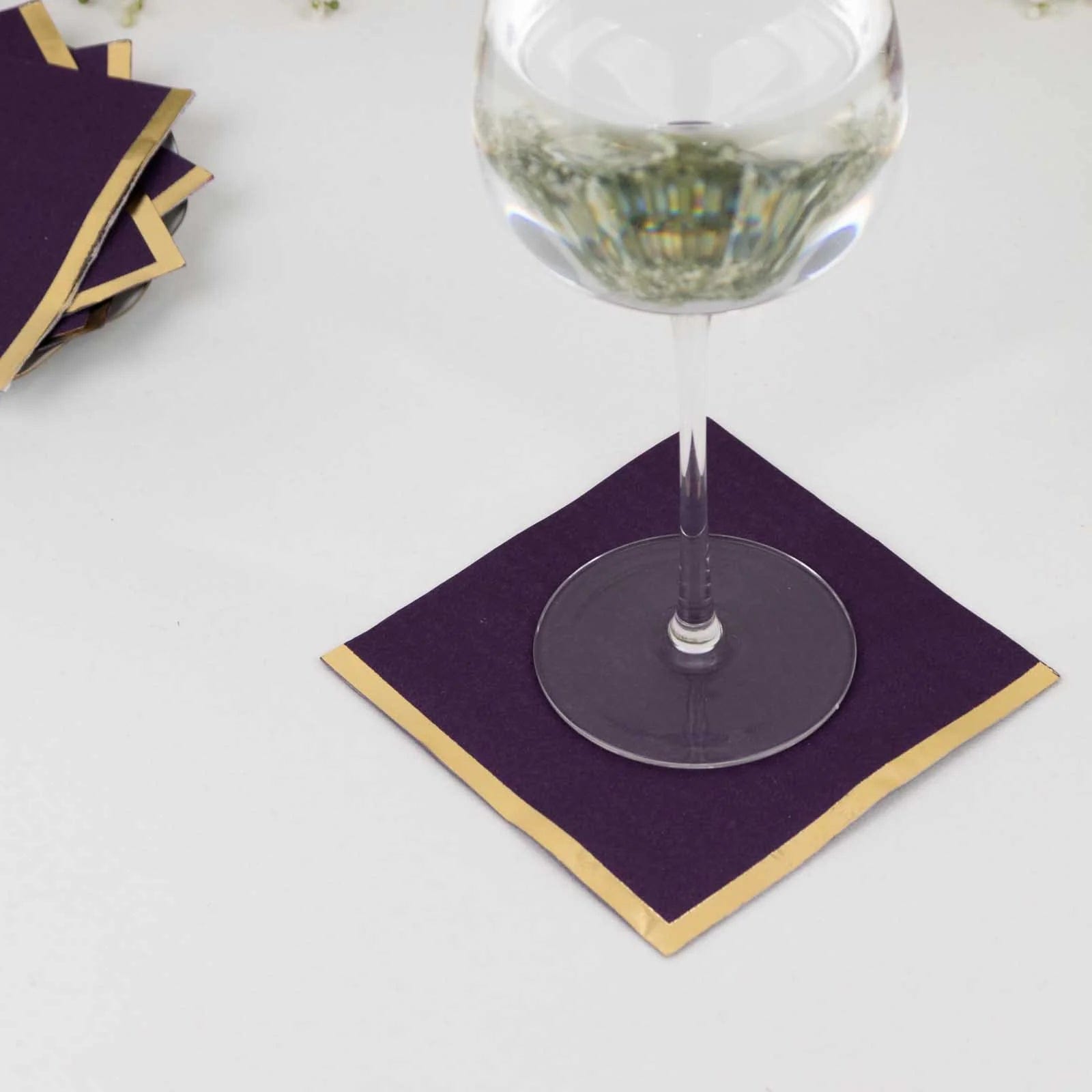 50 Soft 2-Ply Disposable Dinner Cocktail Napkins with Gold Foil Edge - Elegant Party Tableware for Weddings, Events & Home Entertaining