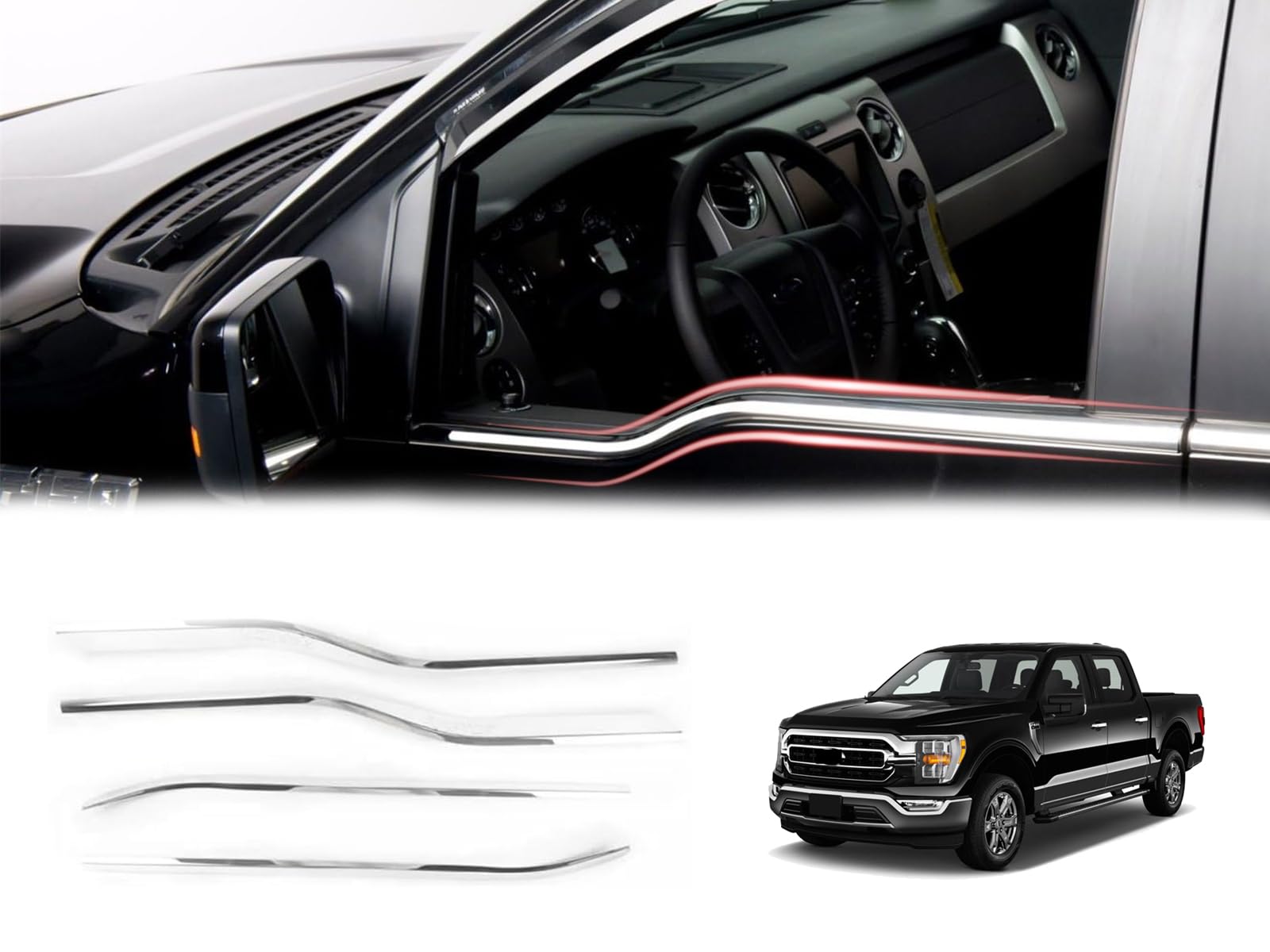 Ford F-150 F150 2023 2024 2025 Chrome Door & Window Edge Trim Guards - Stainless Steel Exterior Protector Covers for Truck Bed & Trunk - Prevent Scratches & Dents While Parking