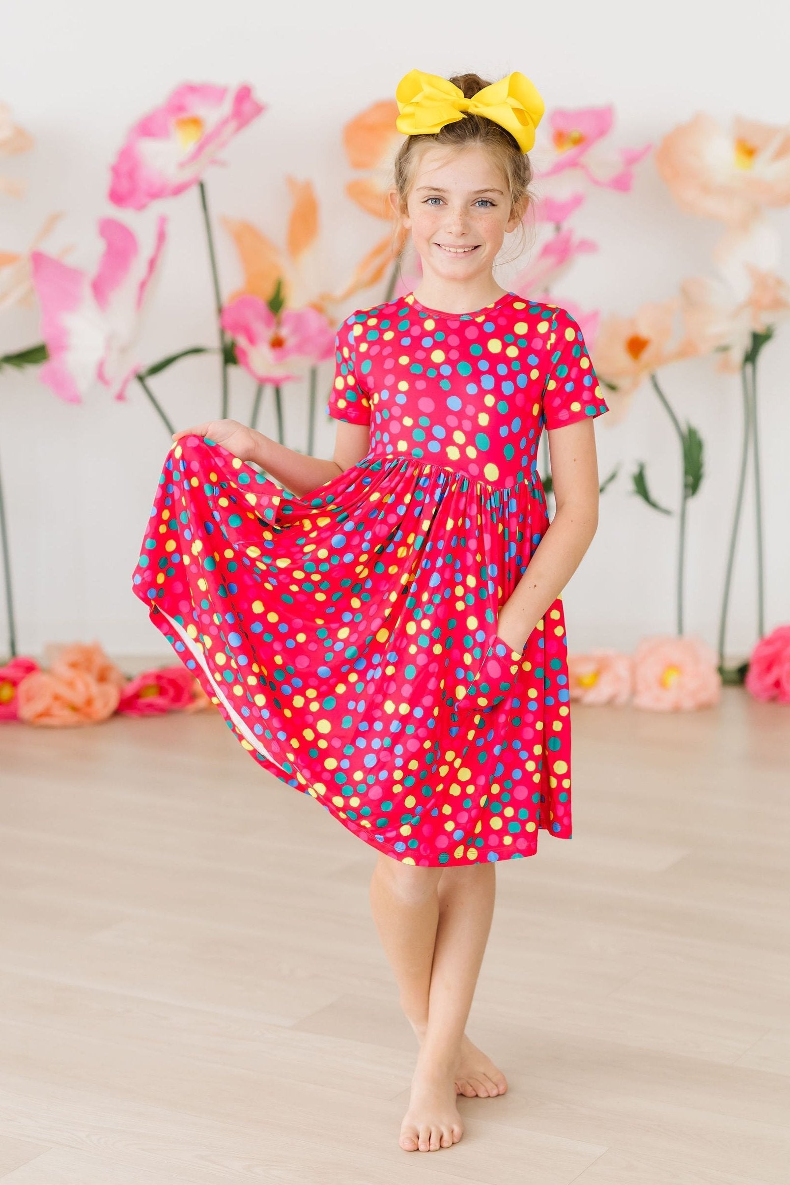 Polka Dot Summer Short Sleeve Pocket Twirl Dress for Women - Perfect for Parties, Weddings & Outdoor Events