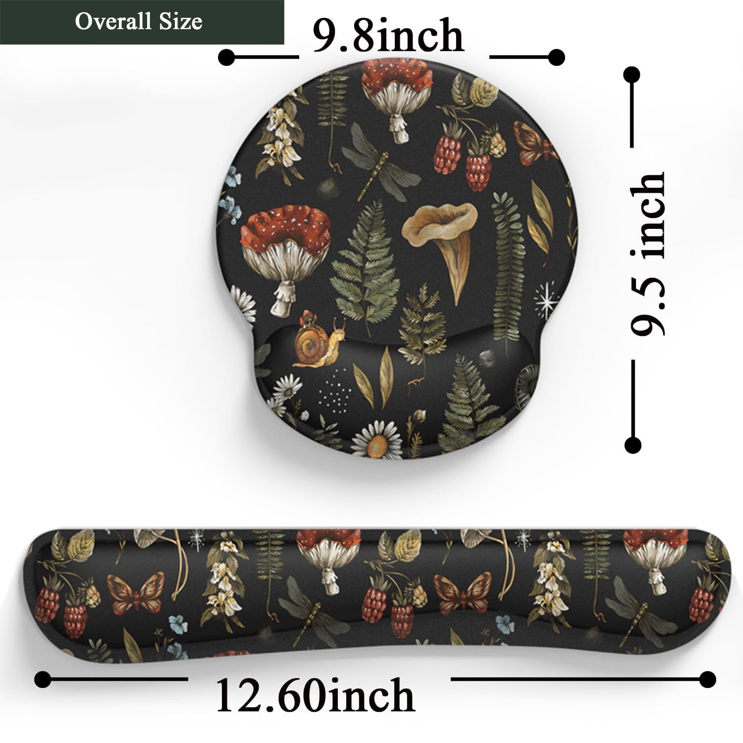 Ergonomic Mushroom Mouse Pad with Wrist Support - Non-Slip PU Desk Pad for Office, Gaming & Typing Comfort - Black Aesthetic Keyboard Wrist Rest Set for Pain Relief & Computer Work