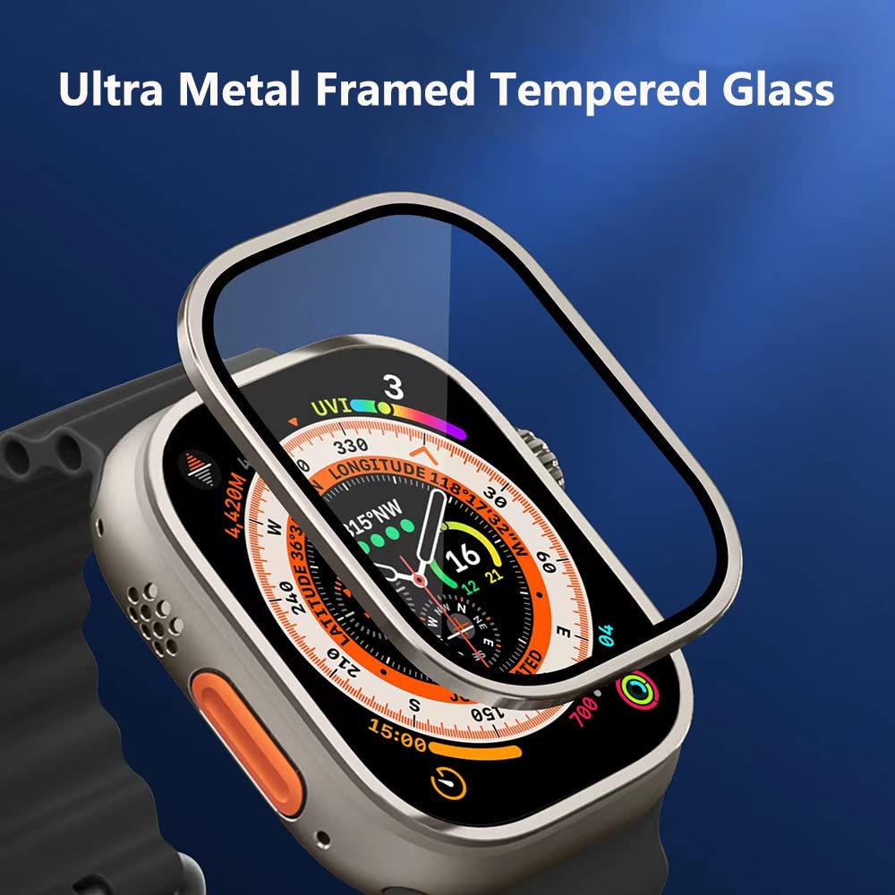 Apple Watch Ultra 49mm Screen Protector - 9H Tempered Glass with Metal Frame | Ultra Thin, Lightweight & Touch Sensitive | Perfect for Sports, Work & Outdoor Activities