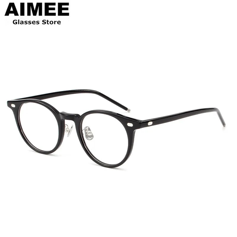 Stylish Aimee Unisex Full Rim Round Square Acetate Titanium Eyeglasses Frame 19004 - Perfect for Work, Reading & Fashion Accessories