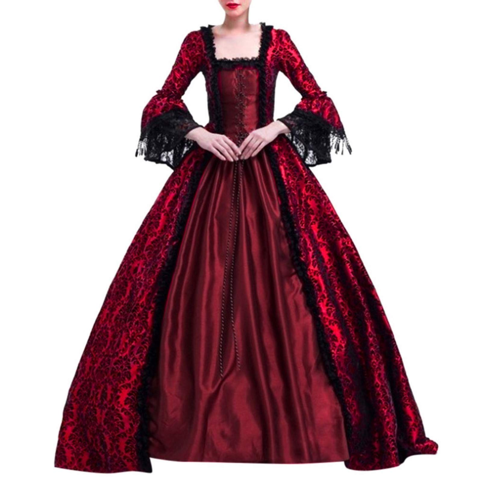 Elegant Retro Princess Lace Floor-Length Dress for Women | Vintage Cosplay Party Gown | Perfect for Halloween, Renaissance Fairs & Formal Events