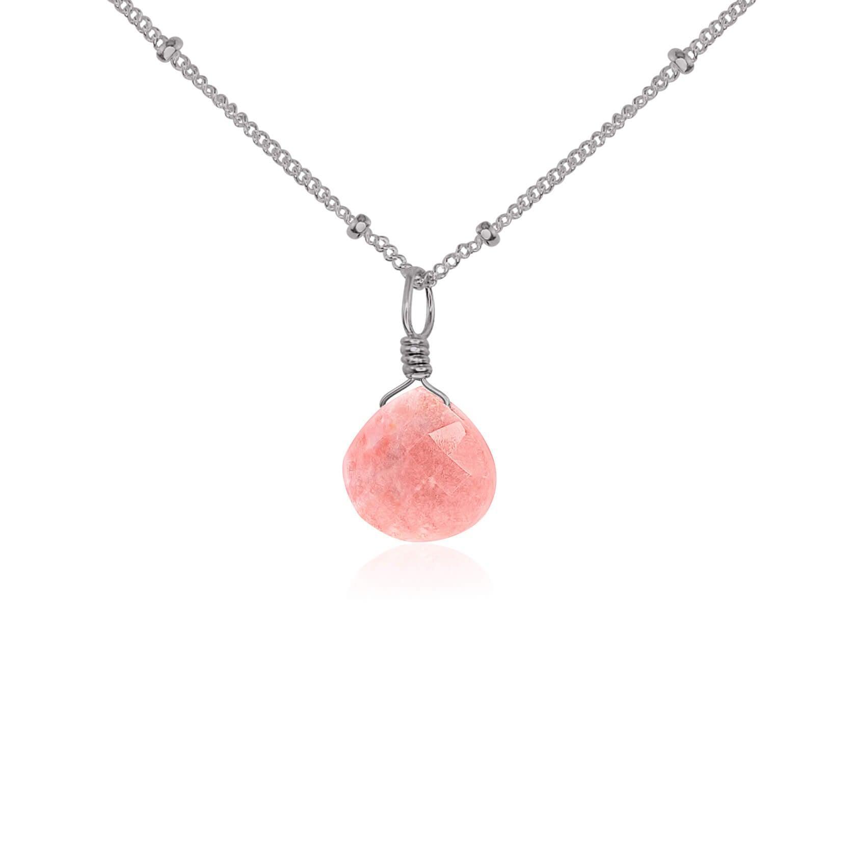 Tiny Pink Peruvian Opal Teardrop Crystal Pendant Necklace - Dainty Gemstone Jewelry for Women - Perfect for Everyday Wear, Date Nights & Special Occasions