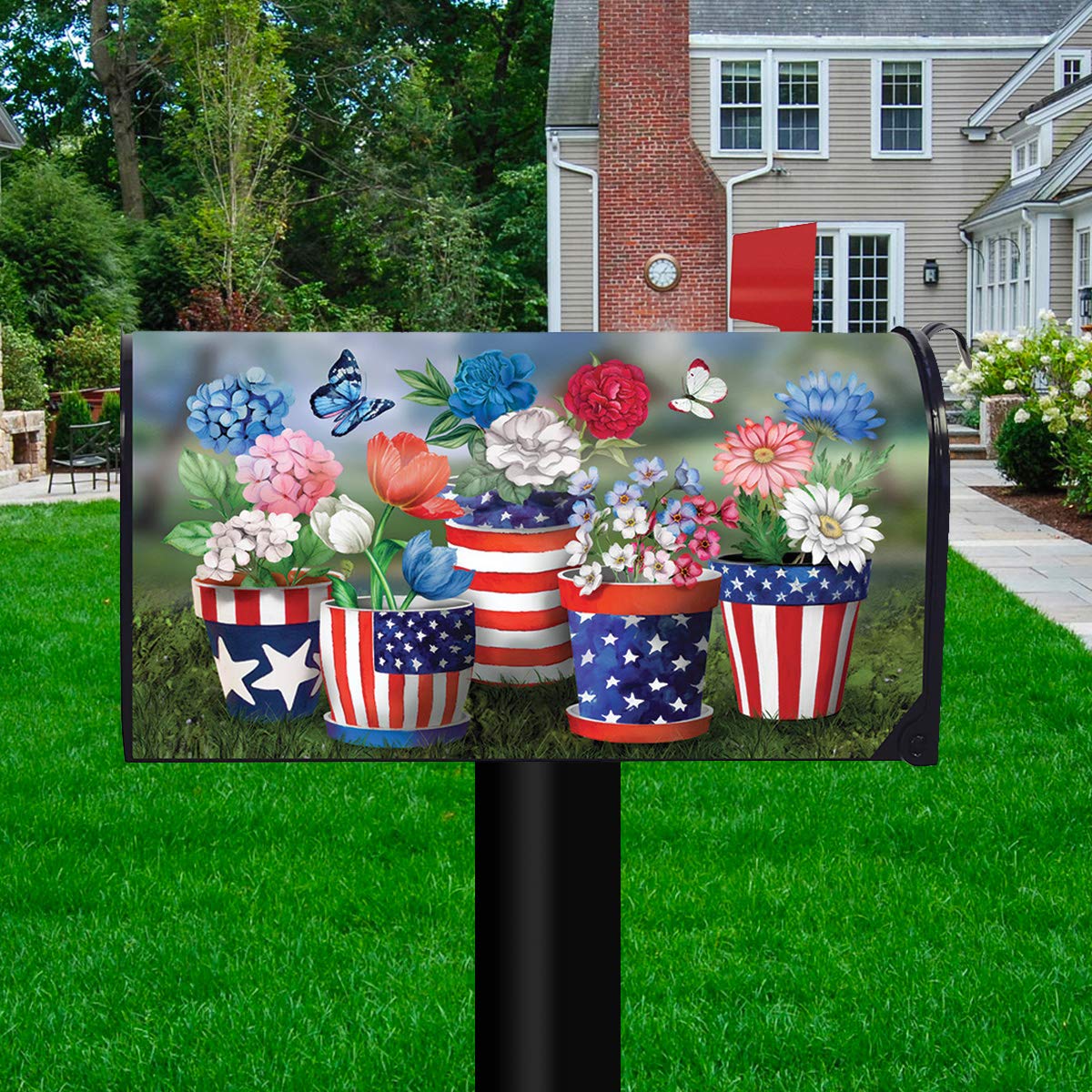 Briarwood Lane America in Bloom Summer Magnetic Mailbox Cover - Patriotic Standard Design for US Mailbox - Perfect for 4th of July, Memorial Day & Summer Home Decor