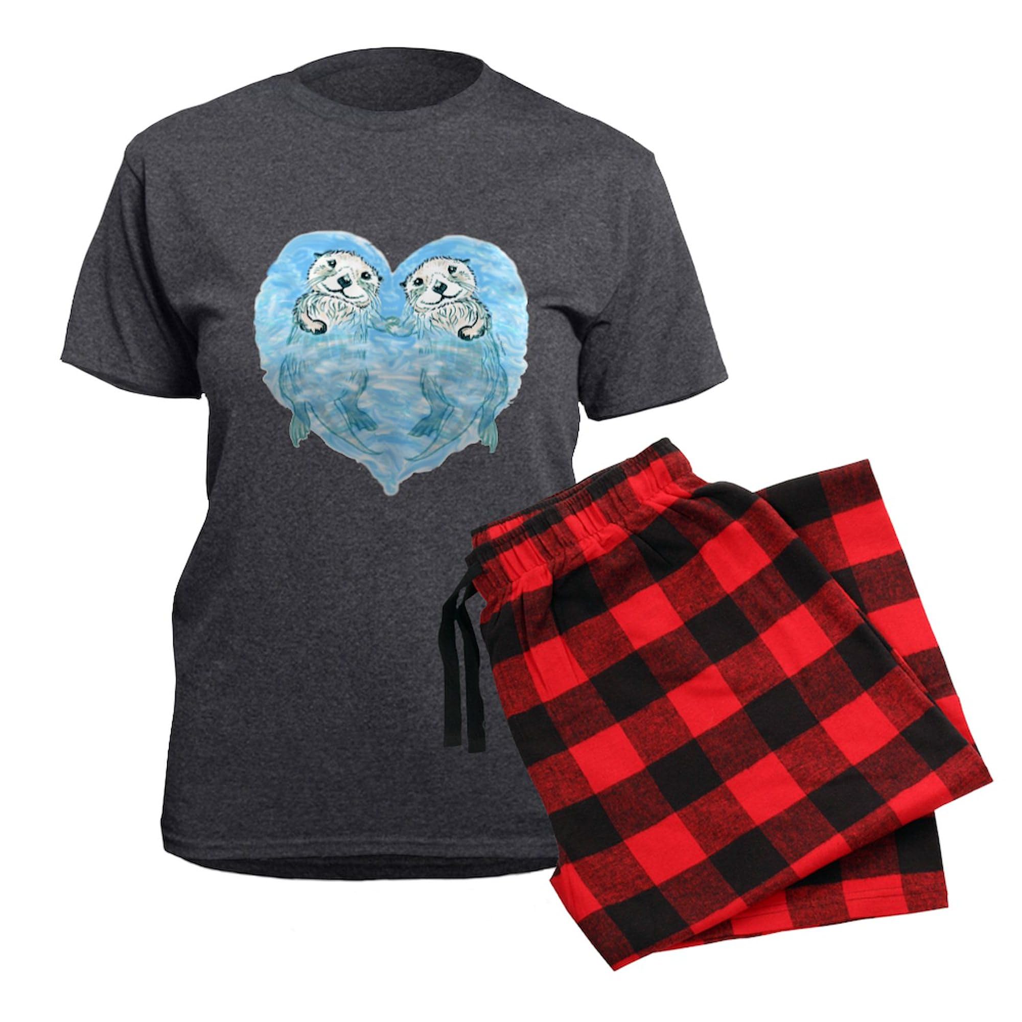 Sea Otters Holding Hands Women's Charcoal Pajama Set - Cute Animal Print Sleepwear for Women | Perfect for Cozy Nights, Sleepovers & Gifts