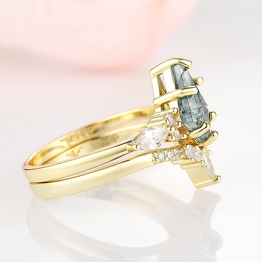 Skye Kite™ Green Moss Agate Ring Set - 14K Solid Yellow Gold Women's Jewelry | Nature-Inspired Gemstone Rings for Everyday Wear, Gift Giving & Special Occasions