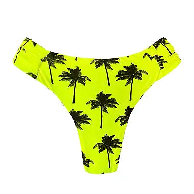 Neon Green Palm Trees Brazilian Wide Side Bikini Bottom - Sexy Swimwear for Women, High Waisted Cheeky Beach Bikini - Perfect for Pool Party, Vacation & Tropical Getaways