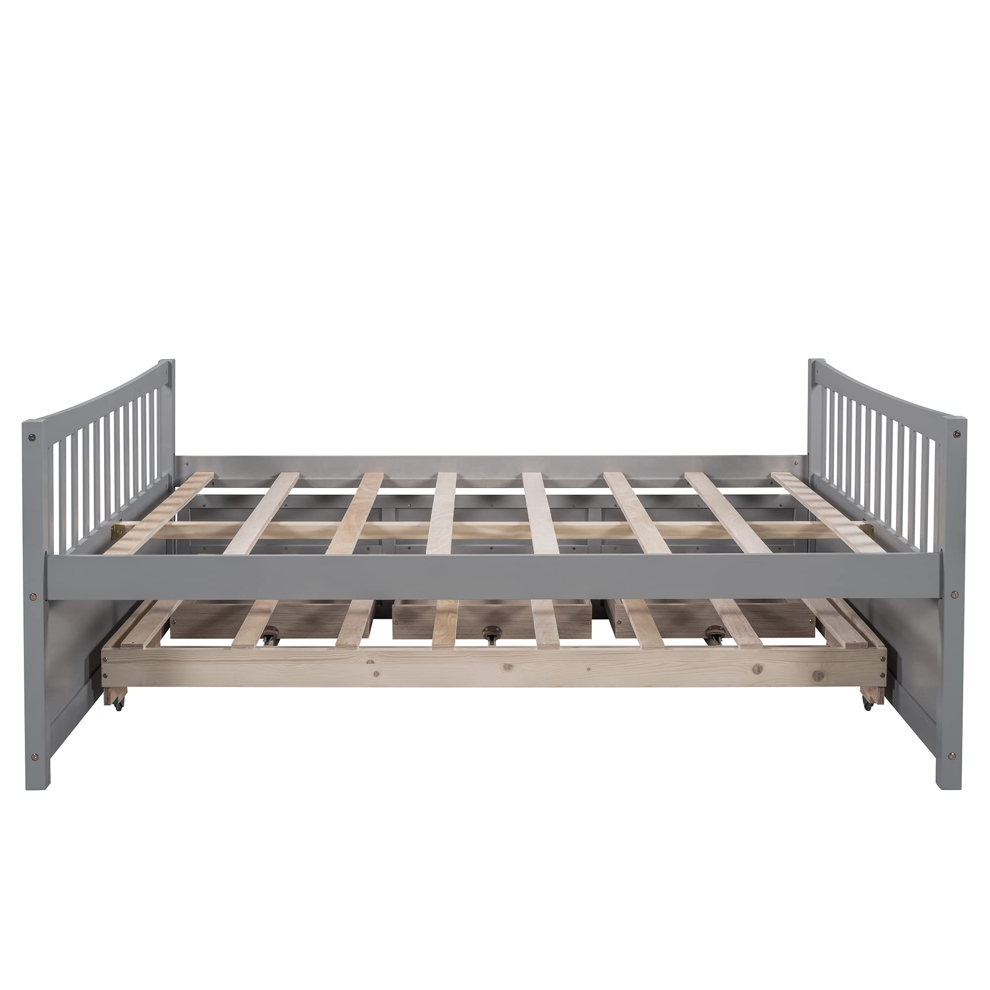 **Harper & Bright Designs Full Size Daybed with Twin Trundle & 3 Storage Drawers – Wooden Captain’s Bed for Kids, Guests & Sleepovers – Space-Saving Platform Bed (Gray) – Perfect for Small Rooms, Dormitories & Guest Bedrooms**