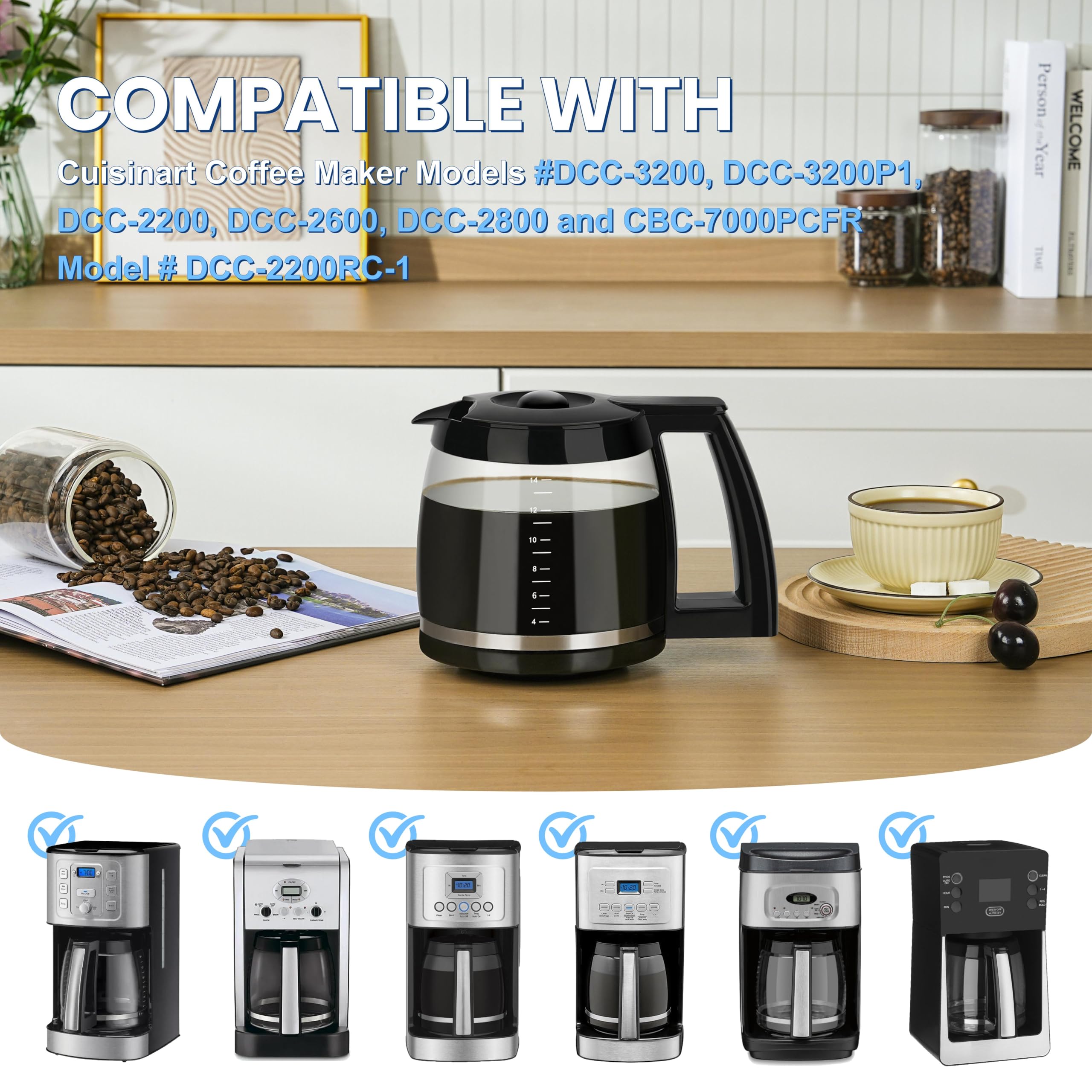 14-Cup Replacement Carafe for Cuisinart Coffee Maker - Compatible with DCC-3200, DCC-3200P1, DCC-2200, DCC-2600, DCC-2800 & CBC-7000PCFR (Model DCC-2200RC-1) - Perfect for Home, Office or Restaurant Use