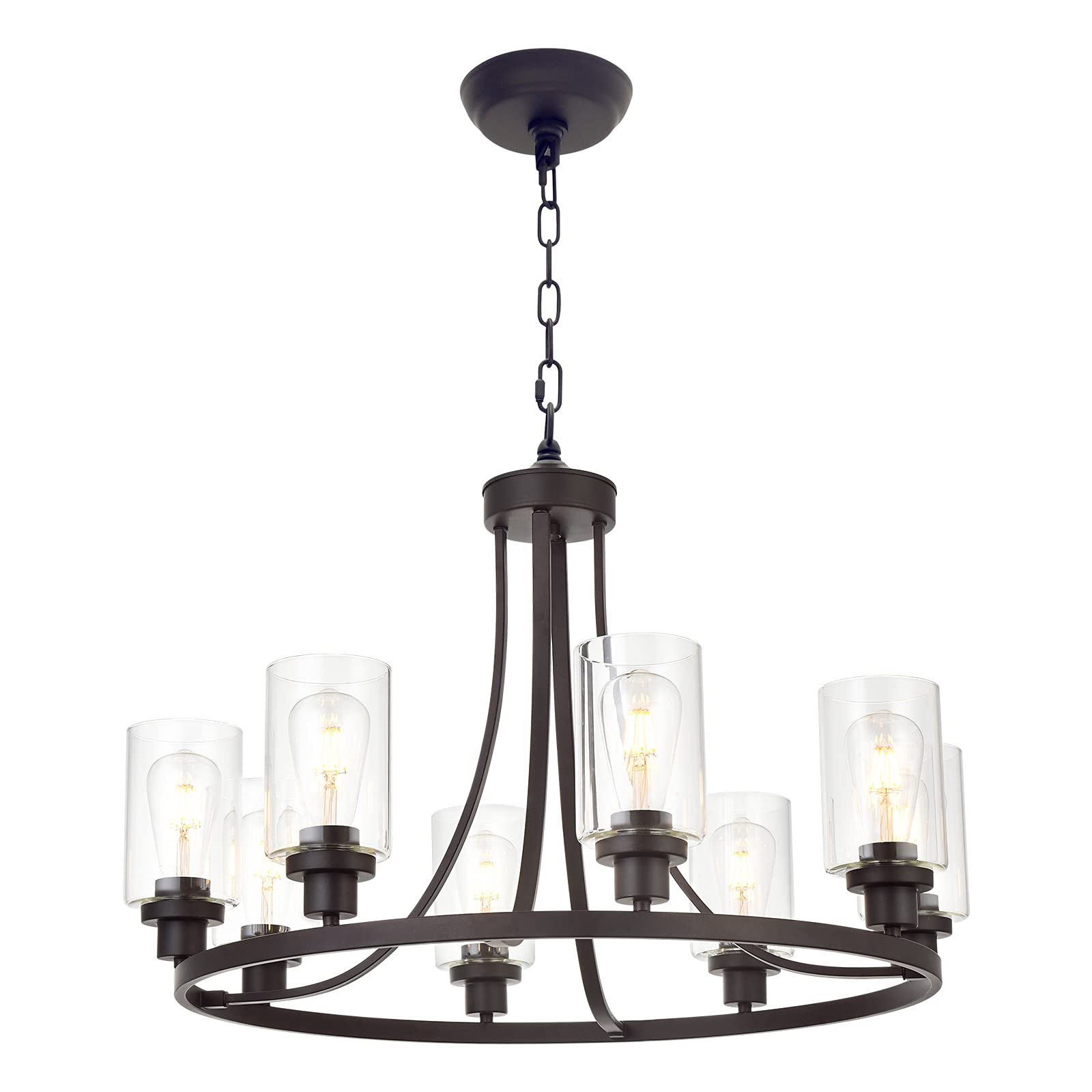8-Light Farmhouse Chandelier Wagon Wheel - Industrial Kitchen Island Lighting in Oil Rubbed Bronze Finish - Rustic Dining Room Hanging Fixture for Farmhouse, Loft & Industrial Decor
