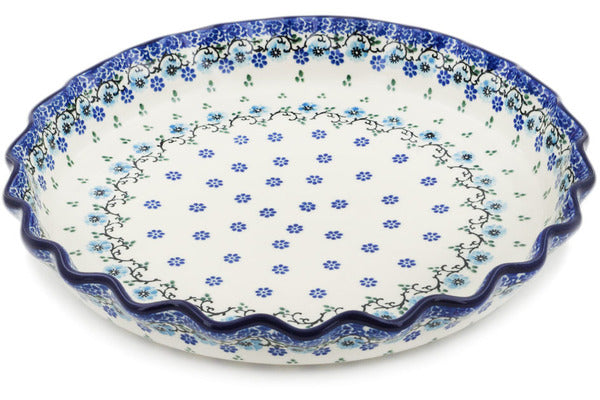 10 Inch Fluted Ceramic Pie Dish with Blue Floral Design - Perfect for Baking, Serving, and Holiday Desserts
