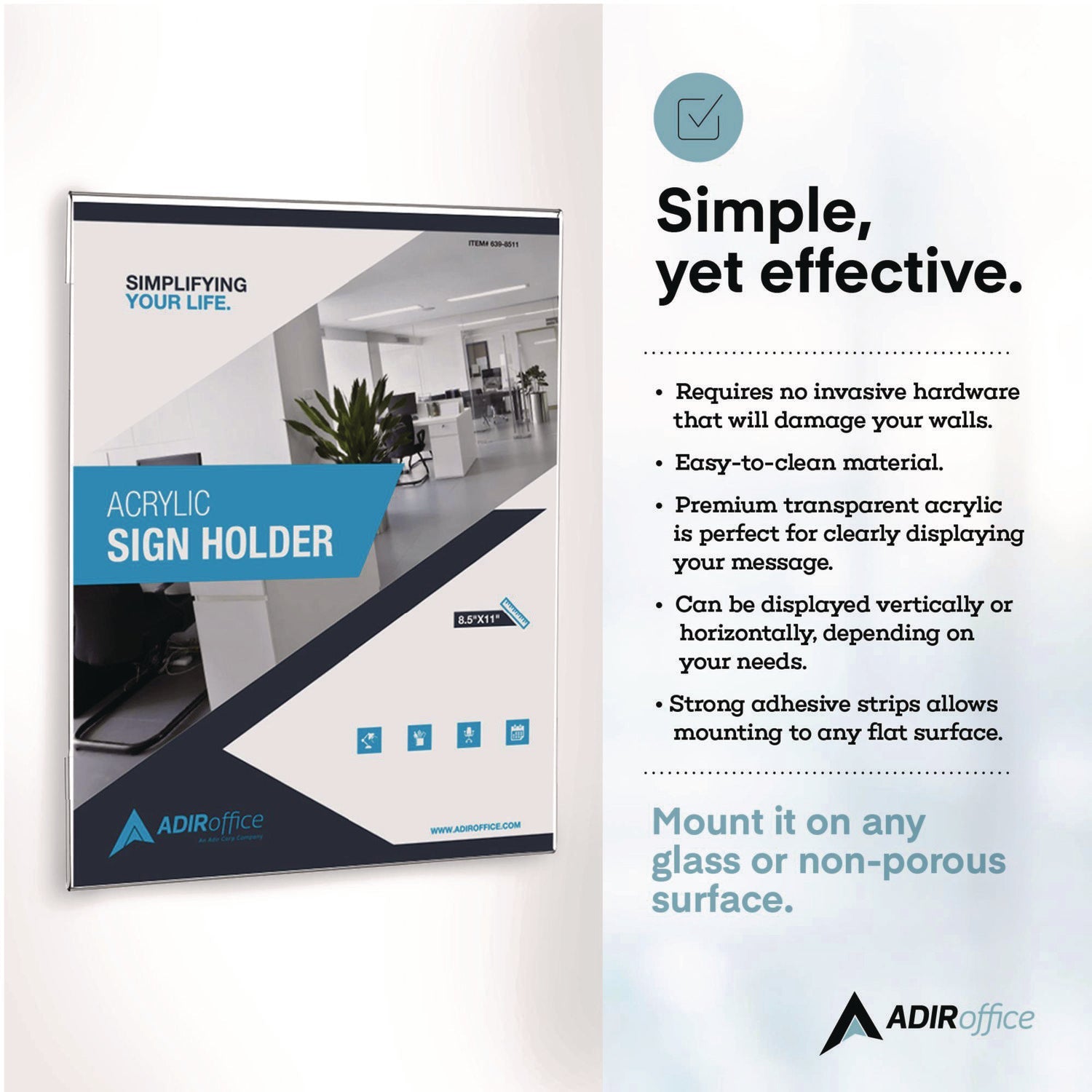 AdirOffice Wall Mount Side Loading Acrylic Sign Holders - 8x11 Inches Clear Frames (12-Pack) - Perfect for Retail Stores, Restaurants & Office Signage