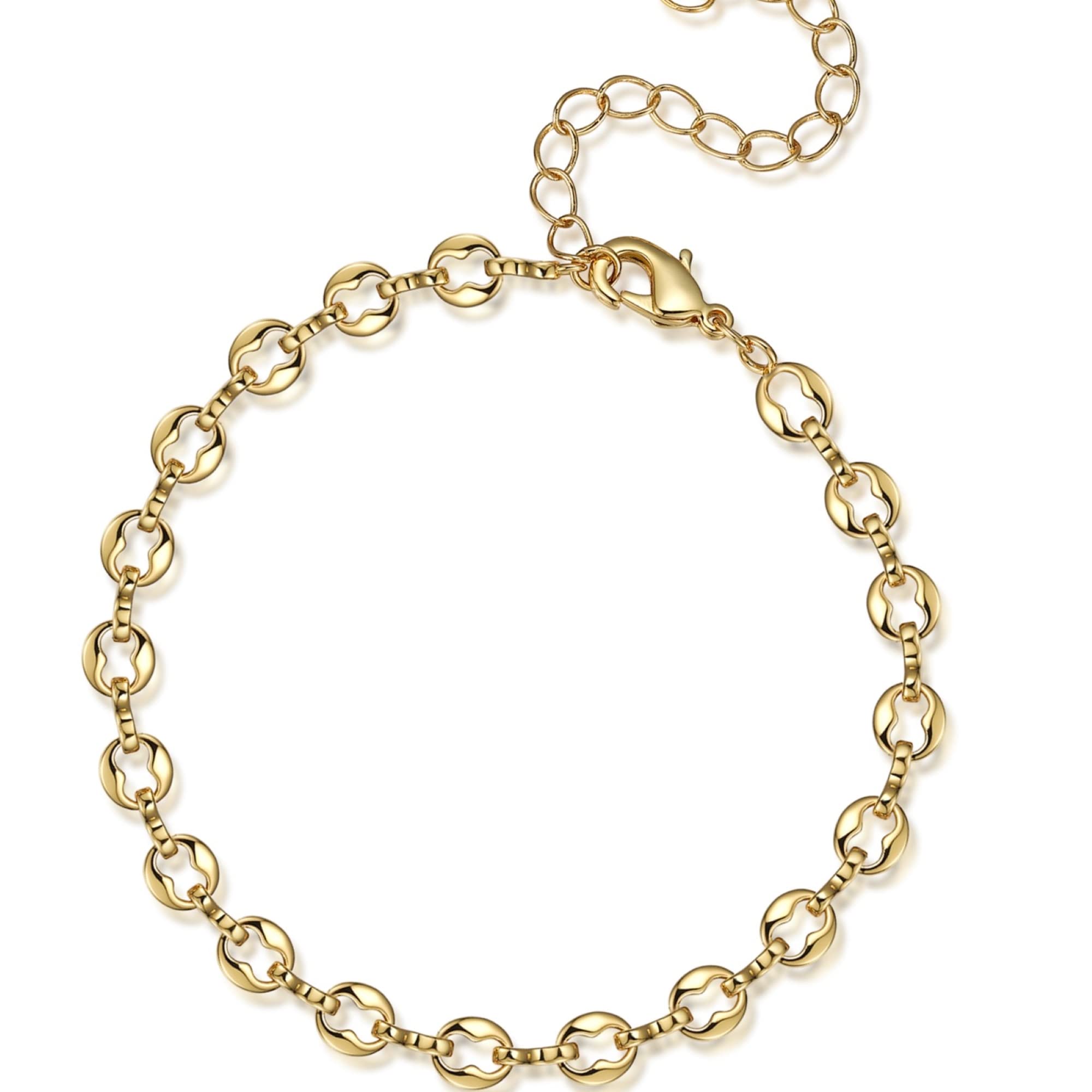 5mm Puffed Mariner Anchor Link Chain Necklace - Gold Puffy Link Layering Necklace & Matching Bracelet Set for Women, Trendy Jewelry Gift for Her, Perfect for Casual Wear, Date Night and Layering Looks