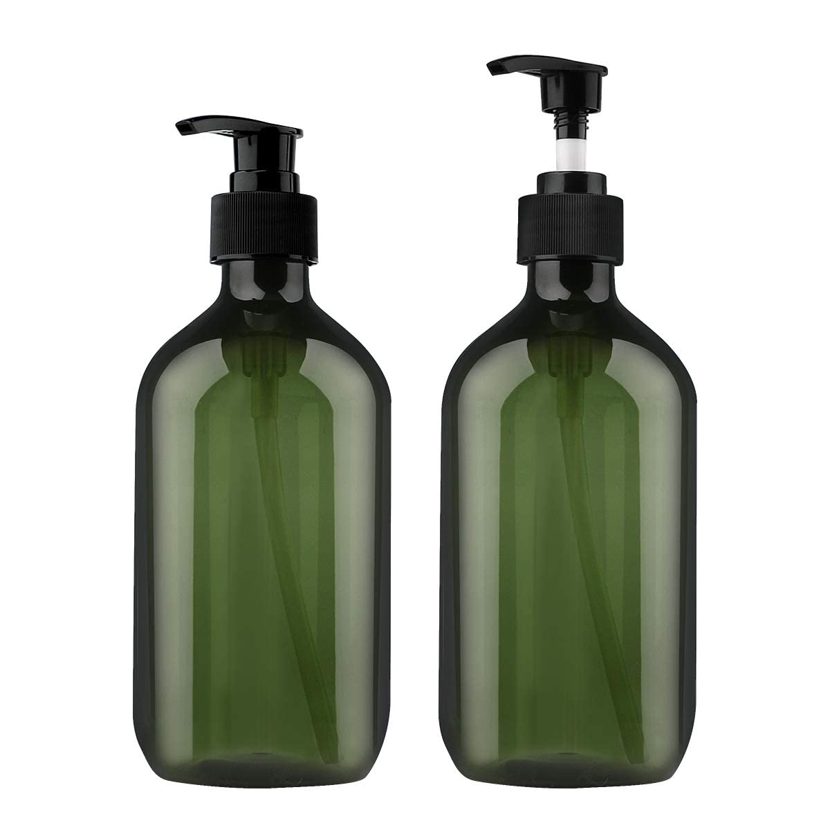 Forest Clay Shampoo Pump Bottle - 2 Pack 300ml Empty Refillable Bottles with Dispenser Pump for Shampoo, Lotion & Liquid Soap - Olive Green - Perfect for Bathroom, Salon & Travel Organizer