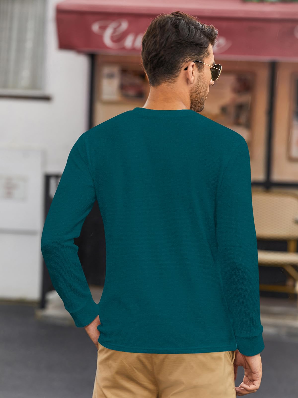 COOFANDY Men's Long Sleeve Henley Shirt - Waffle Pique Knit Pullover T-Shirt with Pocket | Casual Button Up Shirt for Everyday Wear, Date Night & Outdoor Activities