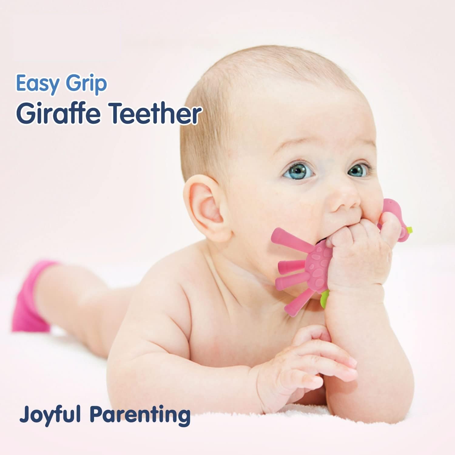 BabyGo Silicone Giraffe Teether - Soothing Teething Toy for Infants & Toddlers, BPA-Free Chewable Handheld Soother (Pink) - Perfect for On-the-Go Relief & Sensory Play
