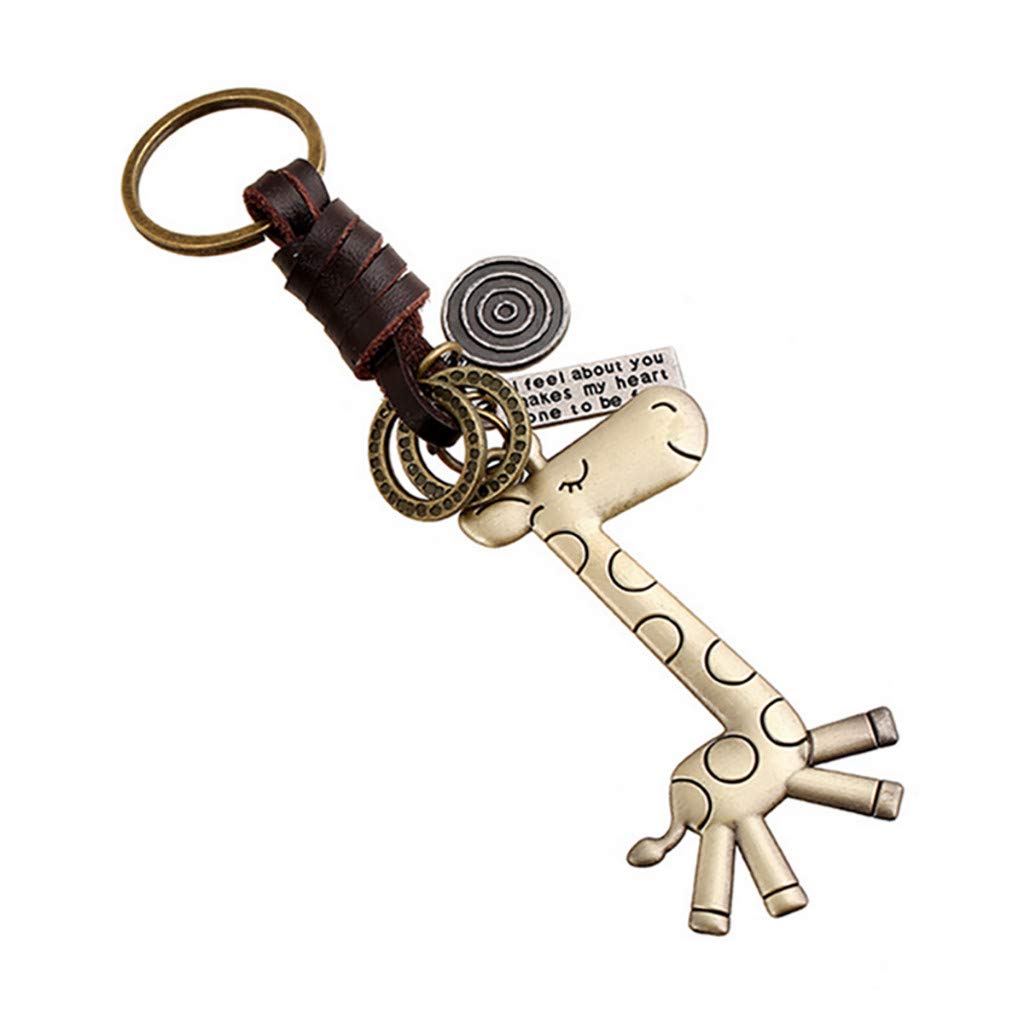 Vintage Leather Woven Giraffe Keychain - Cute Alloy Jewelry Key Ring for Keychains, Wristlet Accessory - Perfect for Gifts, Travel, and Everyday Use