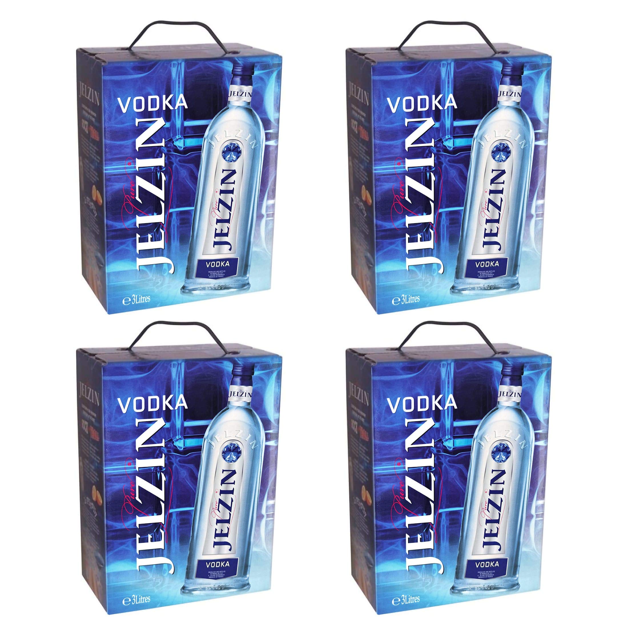 Premium Boris Jelzin Vodka Bag-in-Box Set - 4 Boxes (1L Each) - Russian Spirit for Cocktails & Parties - Perfect for Home Bars, Celebrations & Gifts