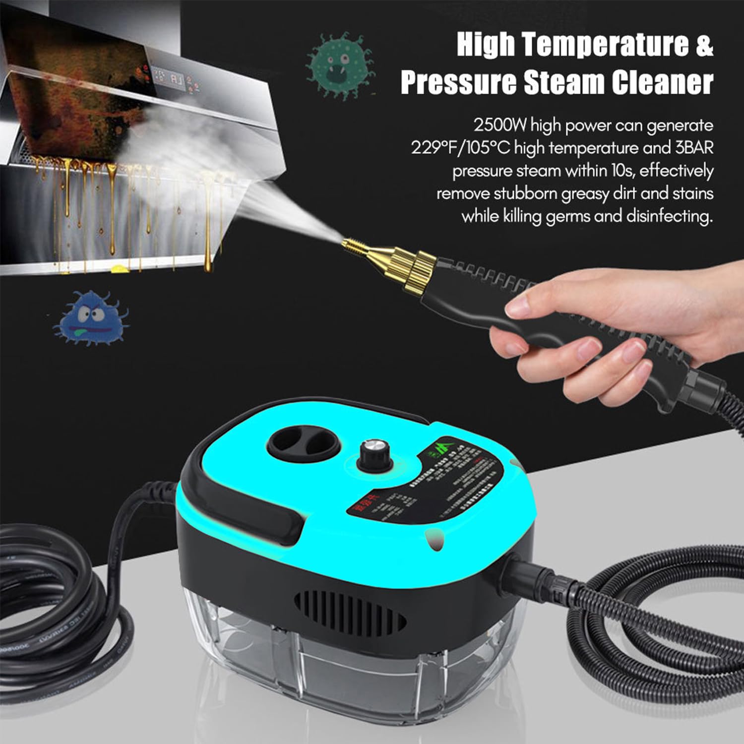 2500W Handheld Steam Cleaner for Home - Fast Heating & 3 Brushes | Deep Cleaning Floors & Upholstery