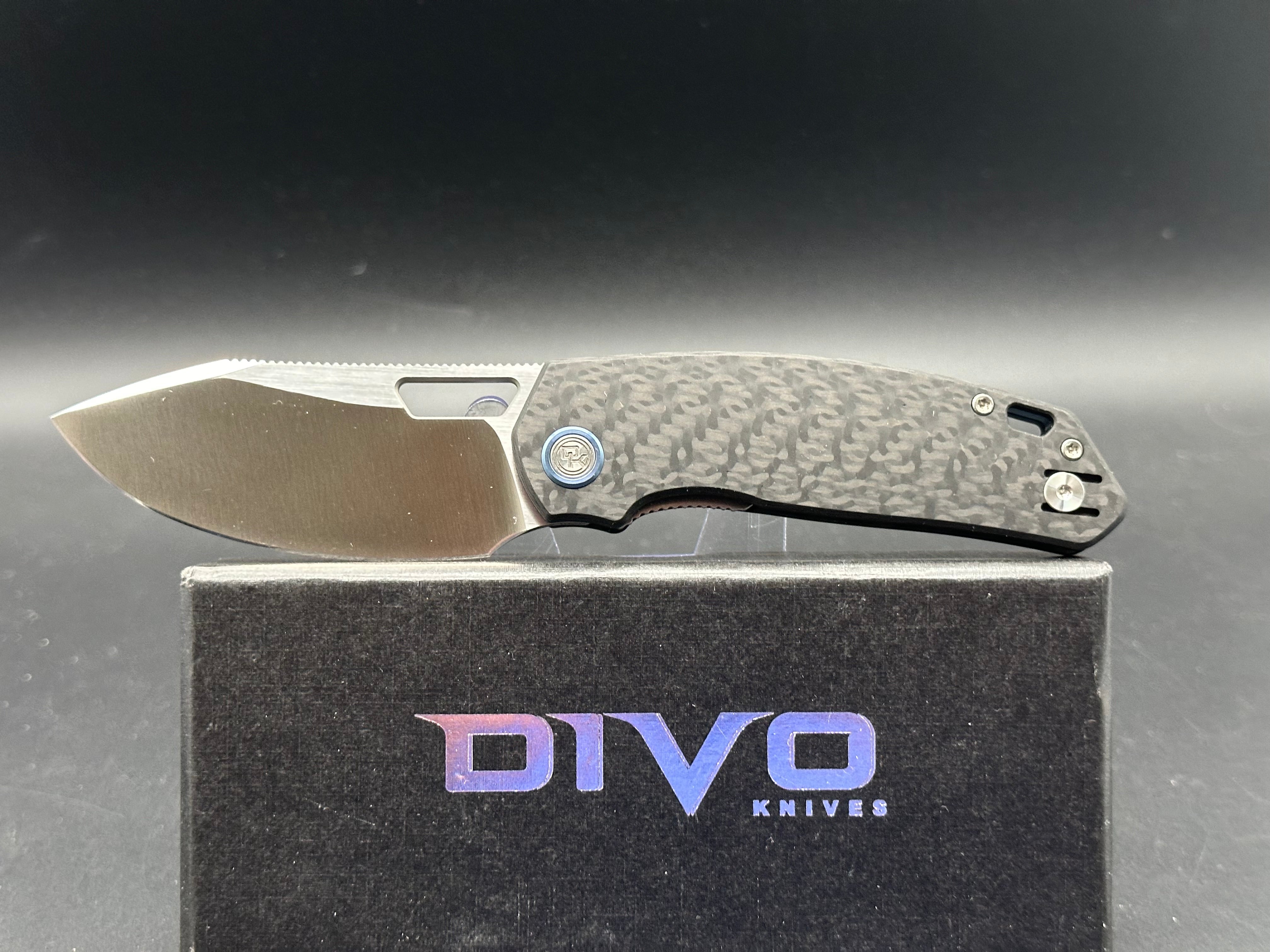 DIVO KNIVES GROWLER V2 Pocket Knife - 154CM Satin Plain Edge Blade with Carbon Fiber Handle - EDC Folding Knife for Camping, Hiking & Outdoor Adventures