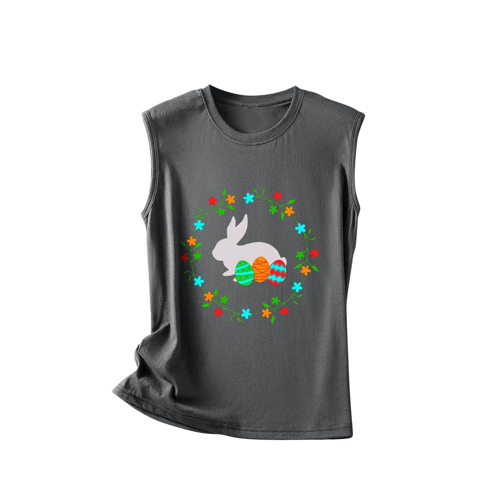 Women's Workout Tank Tops - Easter Bunny Print Sleeveless T-Shirts for Summer | Casual Crewneck Tunic Tops to Hide Belly | Perfect for Gym, Yoga, Running & Everyday Wear