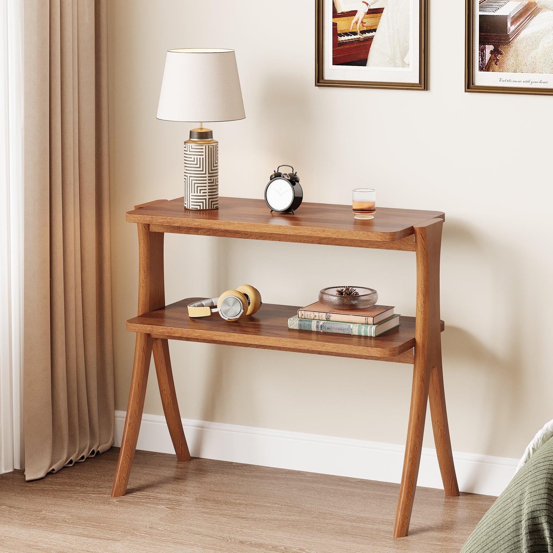 Rustic Wood End Table with 2-Tier Storage Shelf - Farmhouse Style Nightstand for Bedroom, Living Room & Office - Perfect for Small Spaces & Home Decor